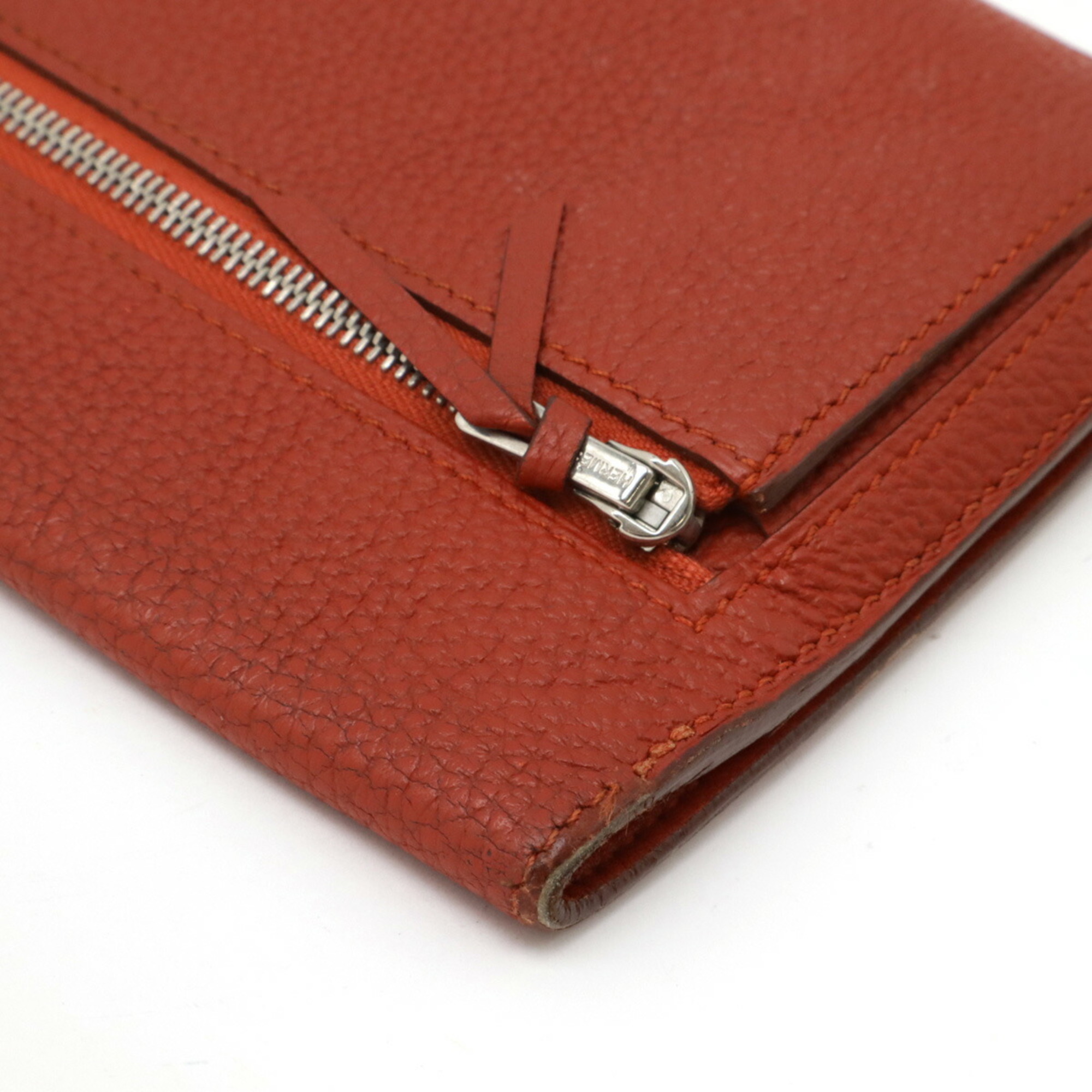 HERMES Dogon Recto Verso Long Bi-fold Wallet Leather Rouge Garance Red □R Stamp