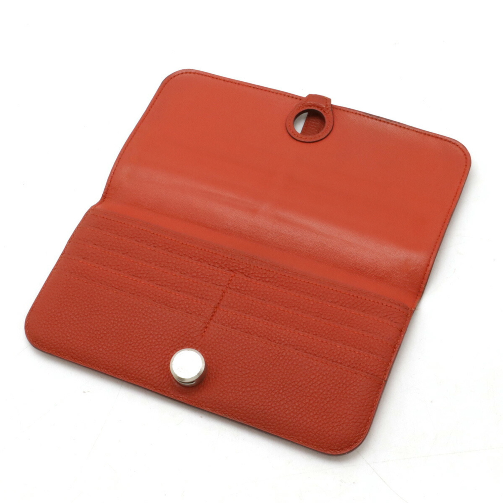 HERMES Dogon Recto Verso Long Bi-fold Wallet Leather Rouge Garance Red □R Stamp