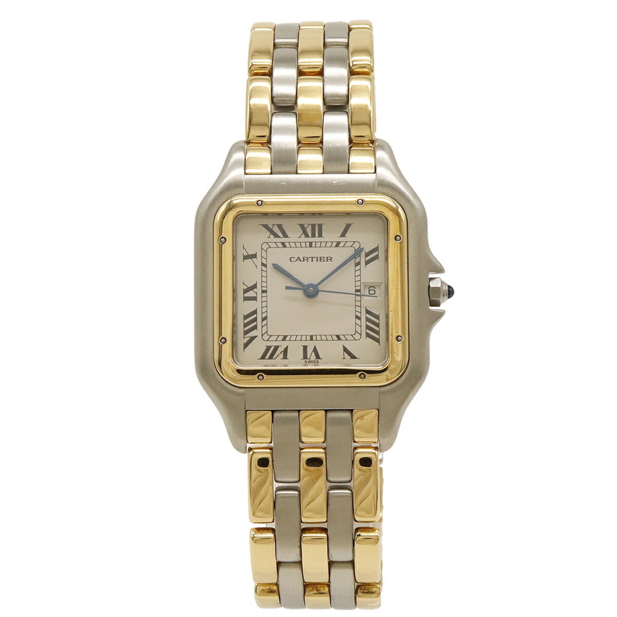 Cartier Panthere LM 3 Row SS K18YG Yellow Gold Date Ivory Dial Men's Watch 83083444