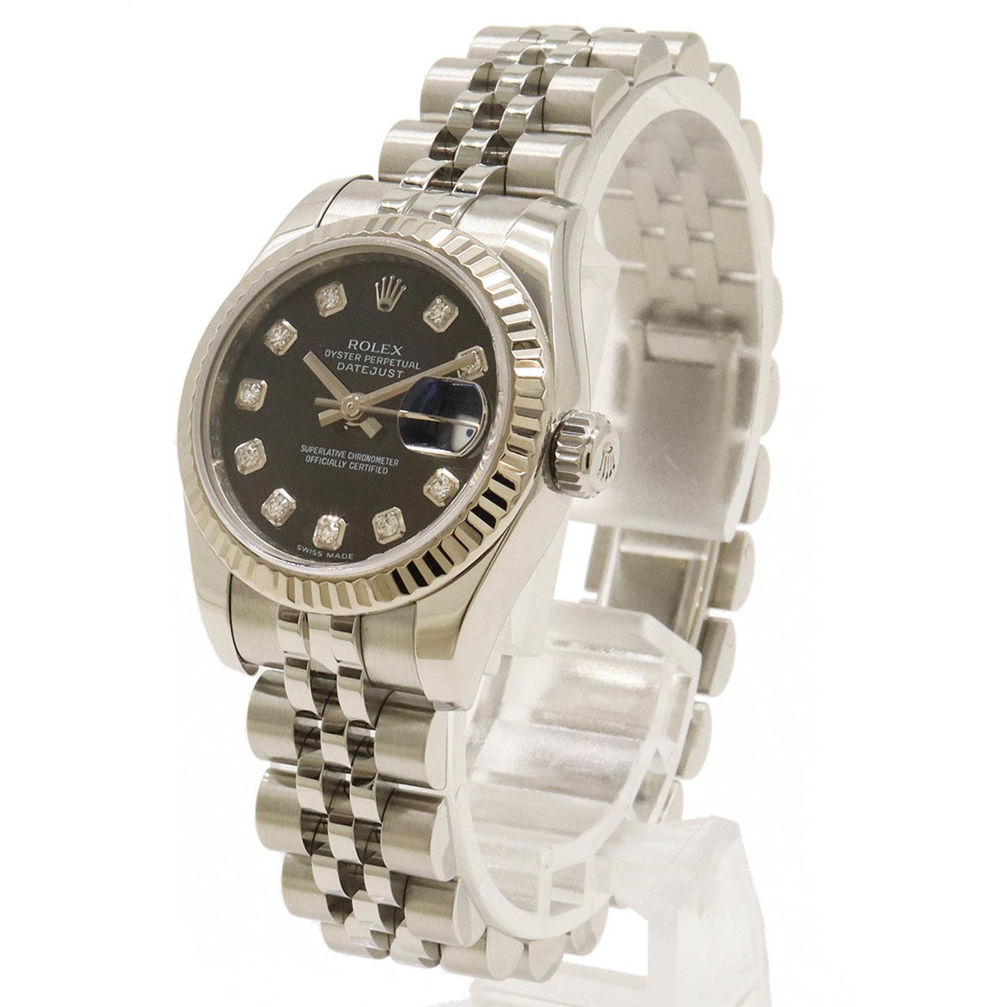 ROLEX Rolex Datejust Roulette Random Product Number Black Dial K18WG SS 10P Diamond Ladies Automatic Watch 179174G