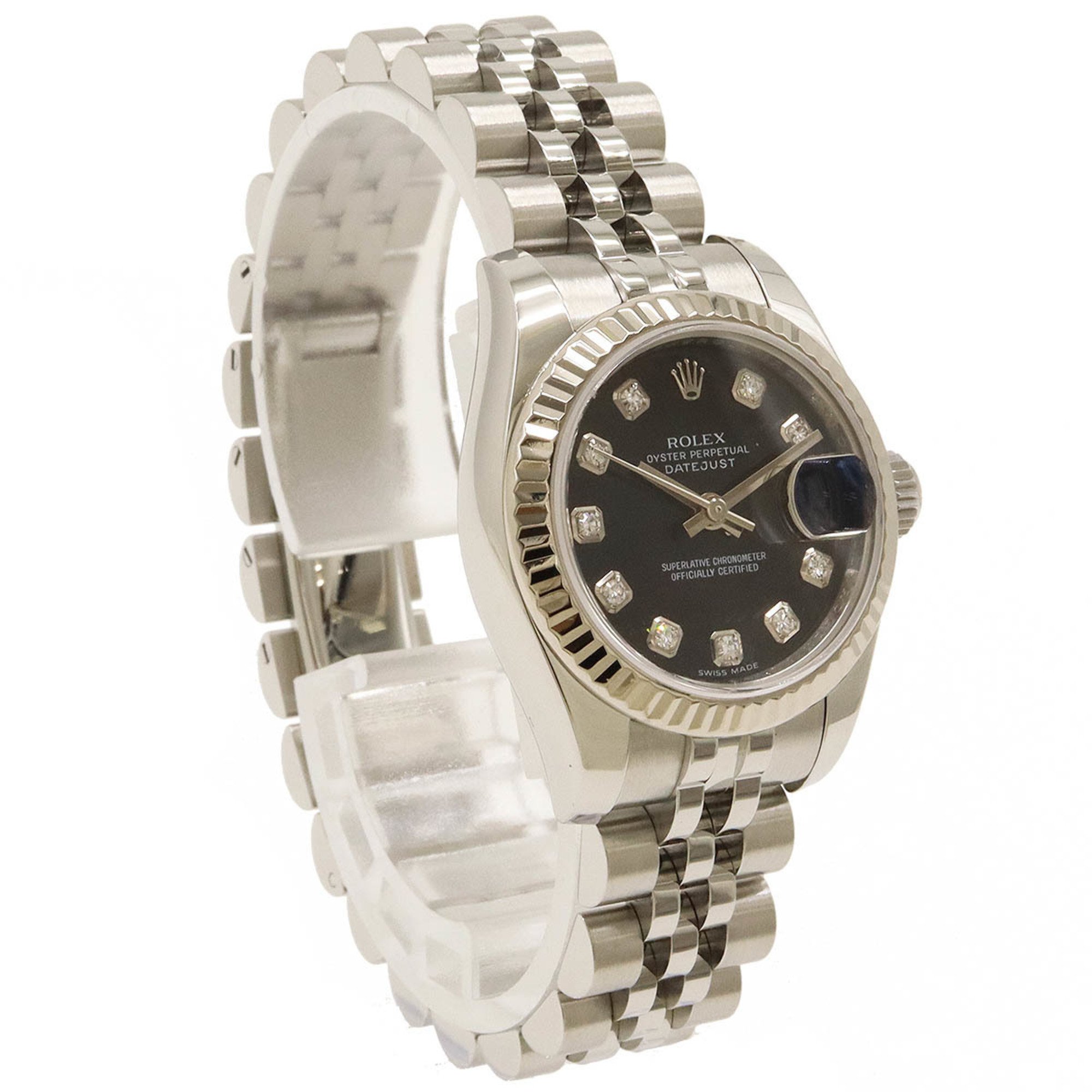 ROLEX Rolex Datejust Roulette Random Product Number Black Dial K18WG SS 10P Diamond Ladies Automatic Watch 179174G