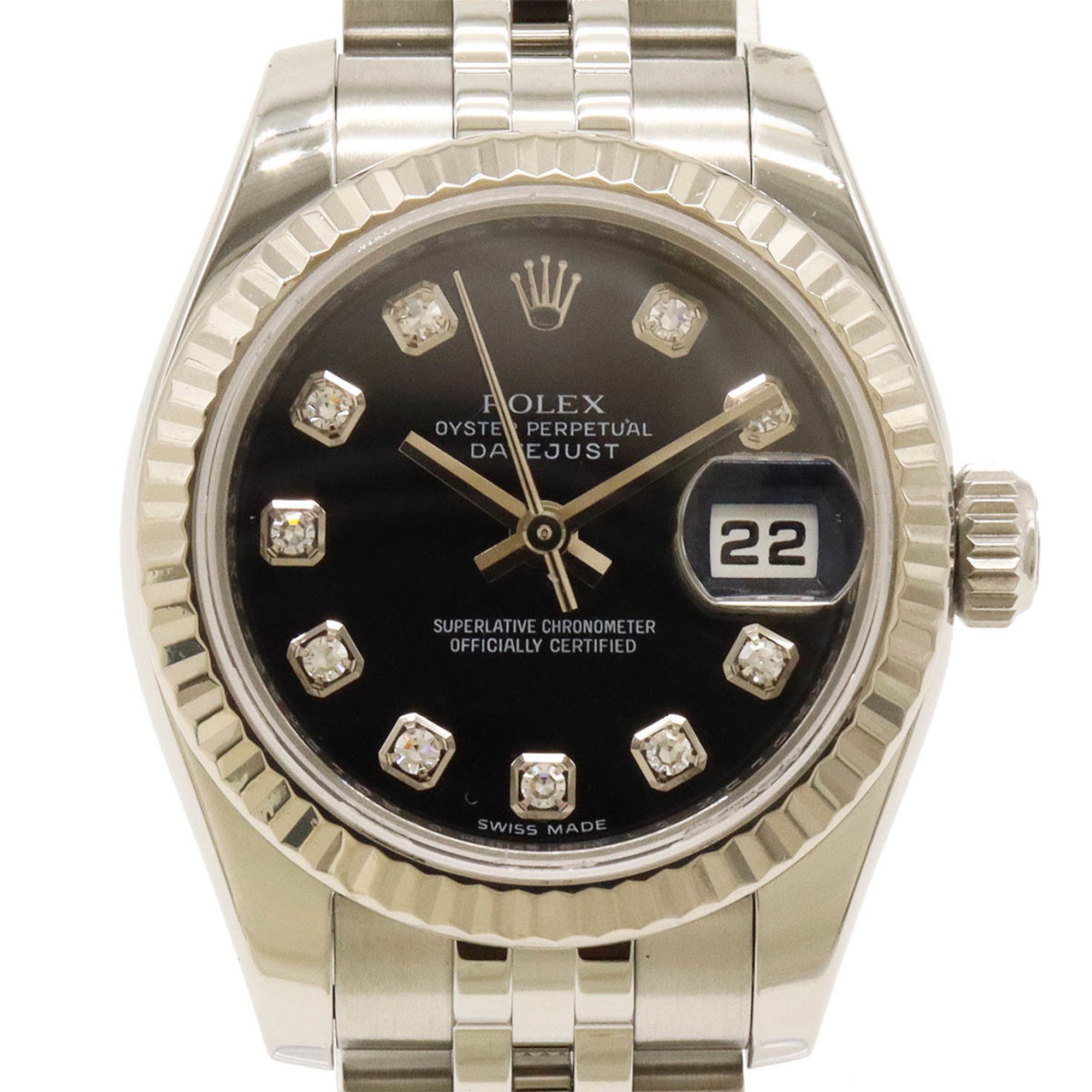 ROLEX Rolex Datejust Roulette Random Product Number Black Dial K18WG SS 10P Diamond Ladies Automatic Watch 179174G