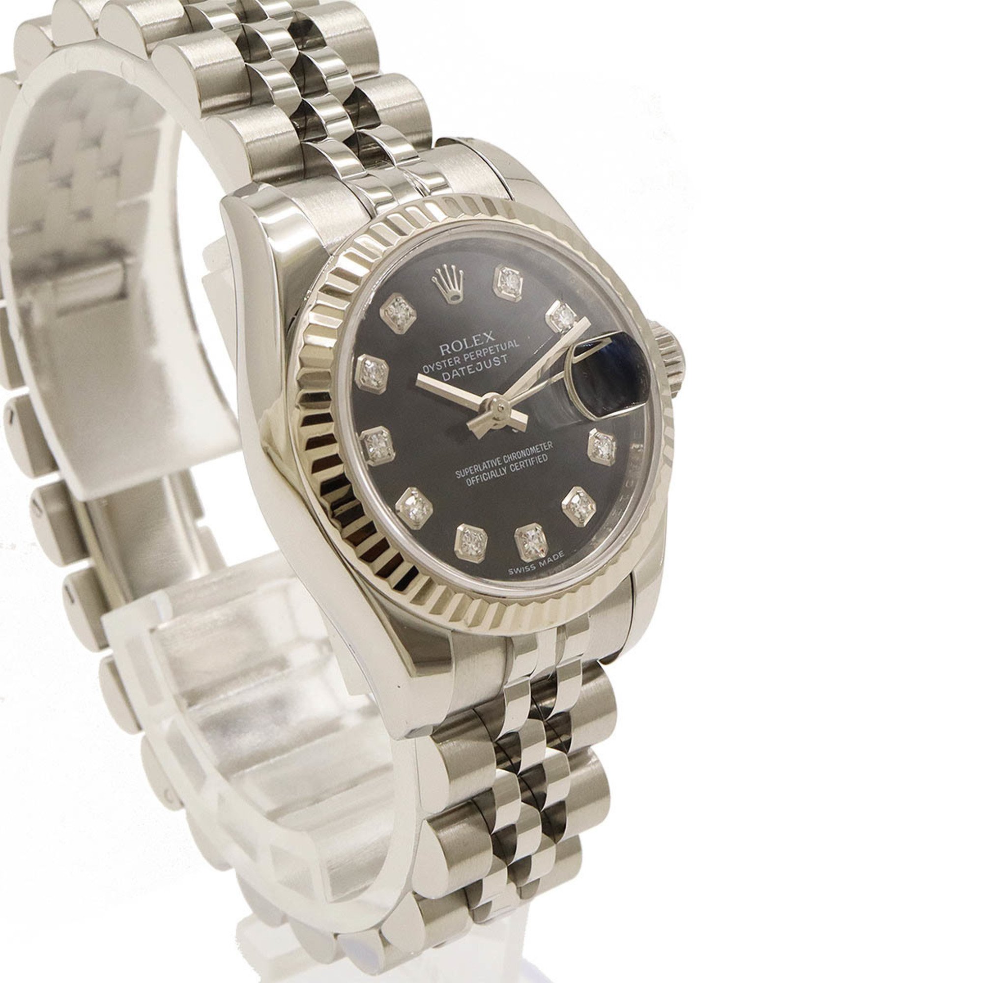 ROLEX Rolex Datejust Roulette Random Product Number Black Dial K18WG SS 10P Diamond Ladies Automatic Watch 179174G