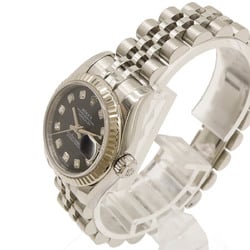 ROLEX Rolex Datejust Roulette Random Product Number Black Dial K18WG SS 10P Diamond Ladies Automatic Watch 179174G