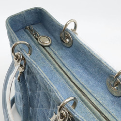 Christian Dior Lady Cannage Handbag Shoulder Bag Denim Light Blue Clear