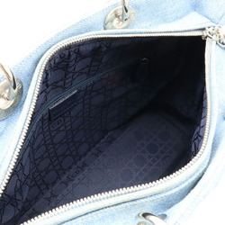 Christian Dior Lady Cannage Handbag Shoulder Bag Denim Light Blue Clear