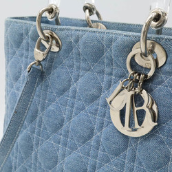 Christian Dior Lady Cannage Handbag Shoulder Bag Denim Light Blue Clear