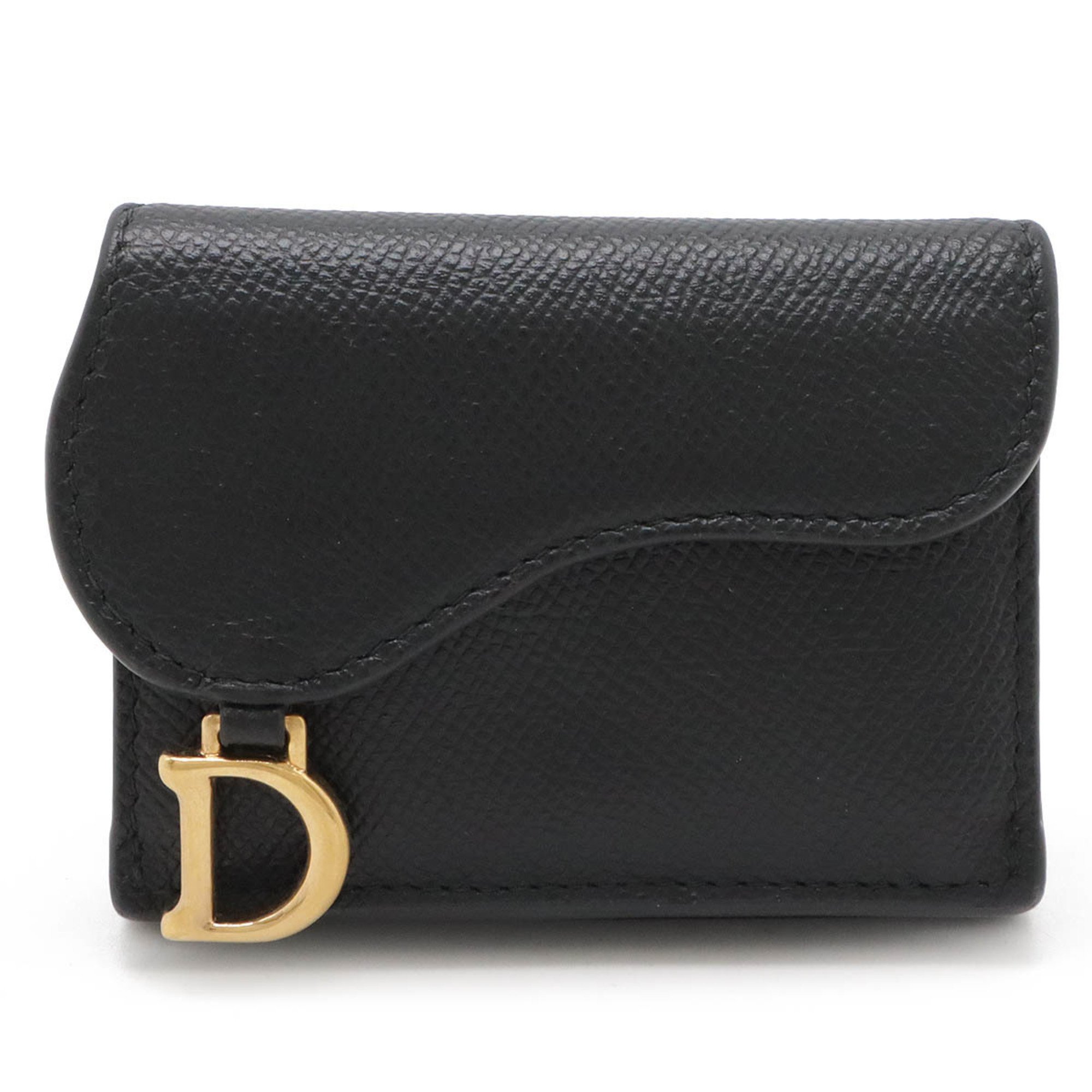 Christian Dior Saddle Compact Wallet Tri-fold Leather Black S5653CBA_M900