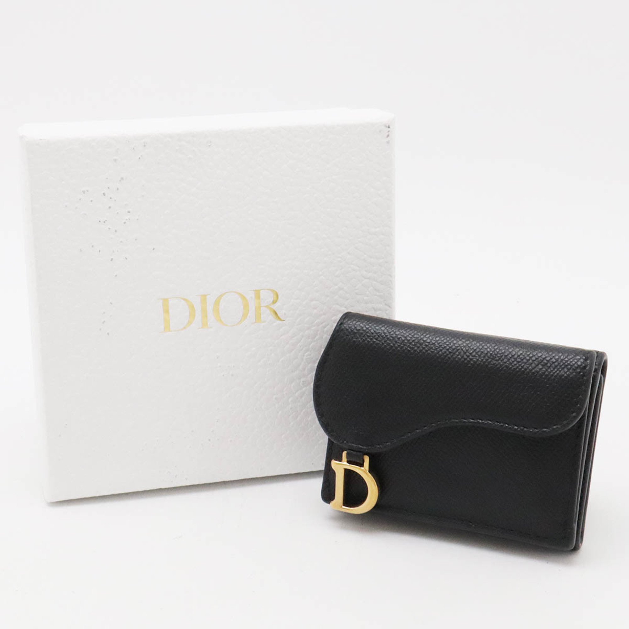 Christian Dior Saddle Compact Wallet Tri-fold Leather Black S5653CBA_M900