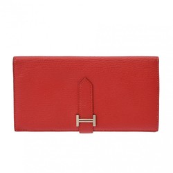 HERMES Bearn Soufflet Rouge Kazak A Stamp (around 2017) Women's Chevre Long Wallet