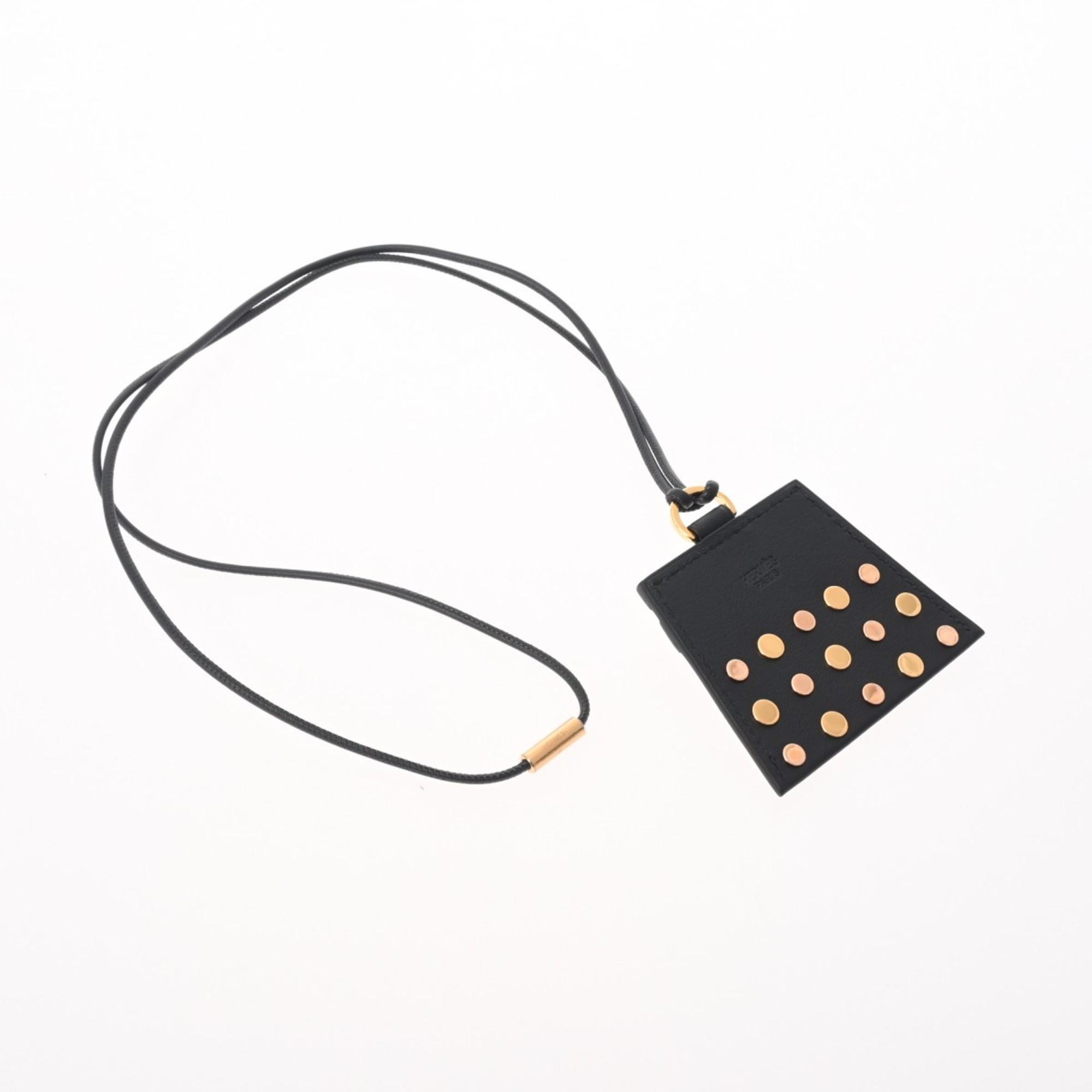 HERMES Mon Petit Kelly GM Studs Black Z Stamp (around 2021) Unisex Swift Leather Necklace