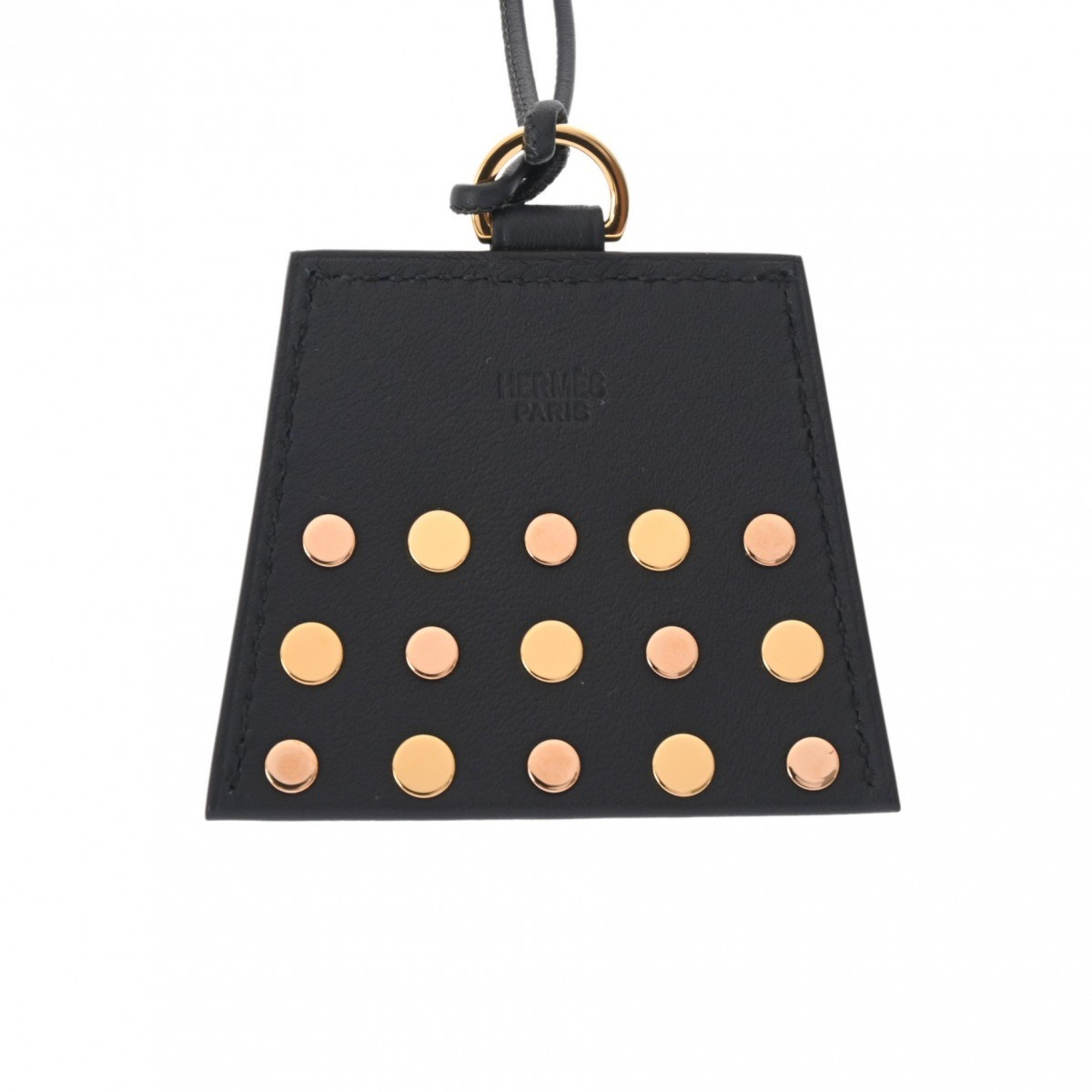 HERMES Mon Petit Kelly GM Studs Black Z Stamp (around 2021) Unisex Swift Leather Necklace