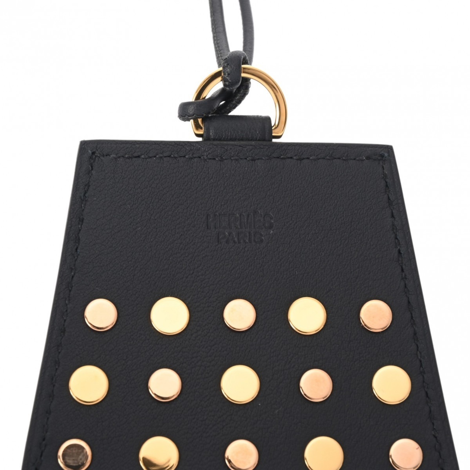 HERMES Mon Petit Kelly GM Studs Black Z Stamp (around 2021) Unisex Swift Leather Necklace