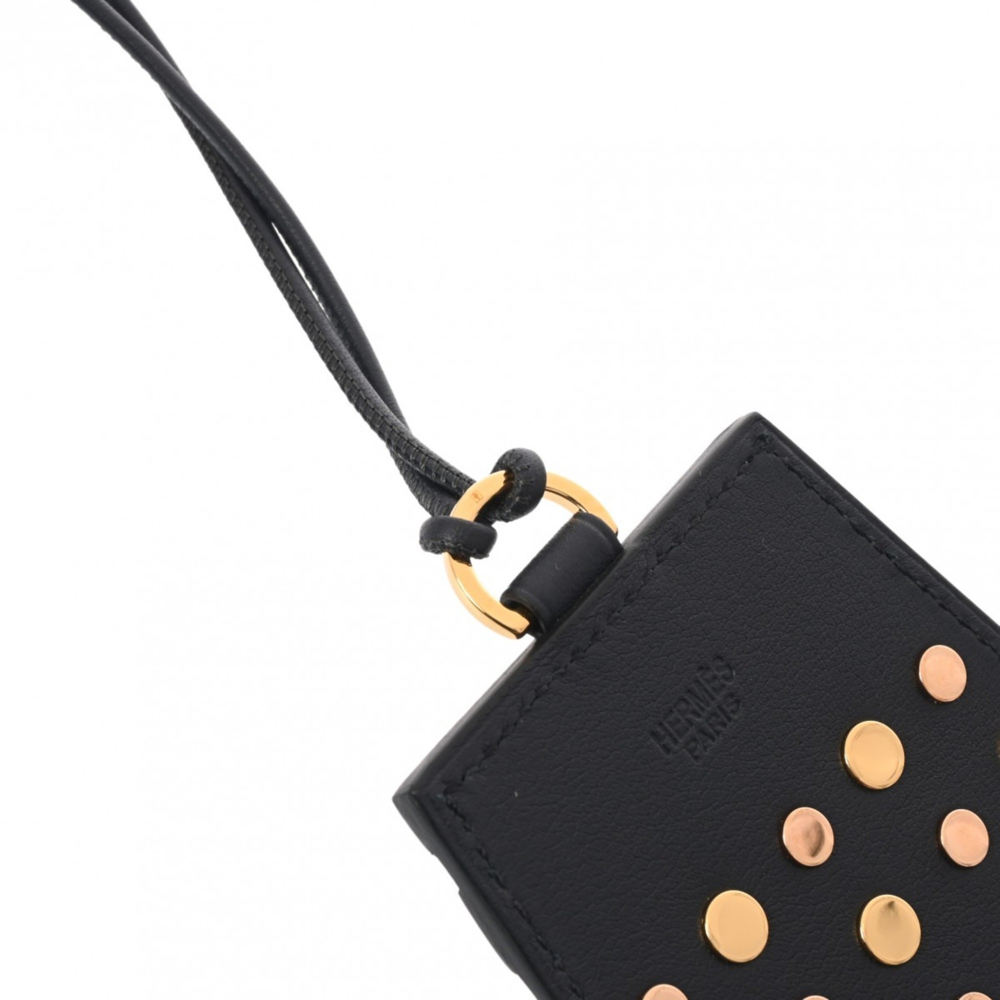 HERMES Mon Petit Kelly GM Studs Black Z Stamp (around 2021) Unisex Swift Leather Necklace