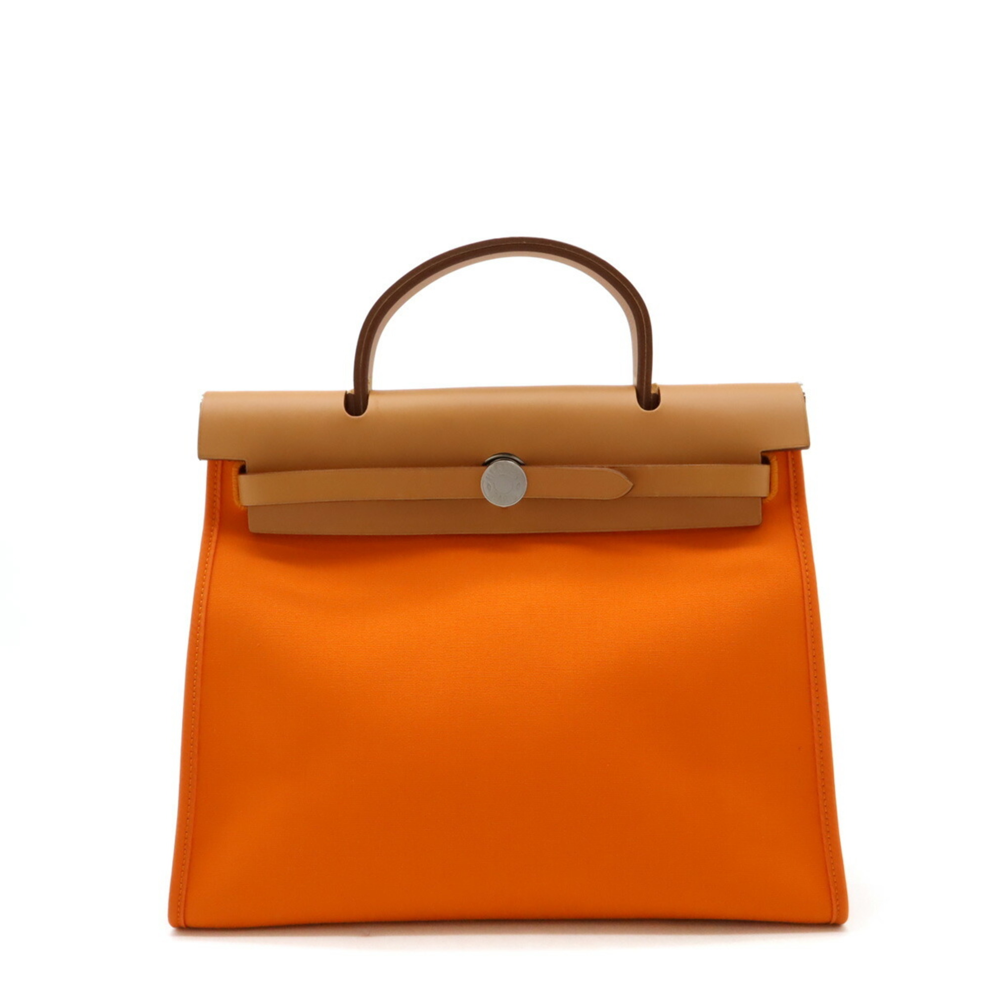 HERMES Hermes Airbag Zip PM Handbag Toile Officier Leather Orange Camel Pouch not included □M stamp