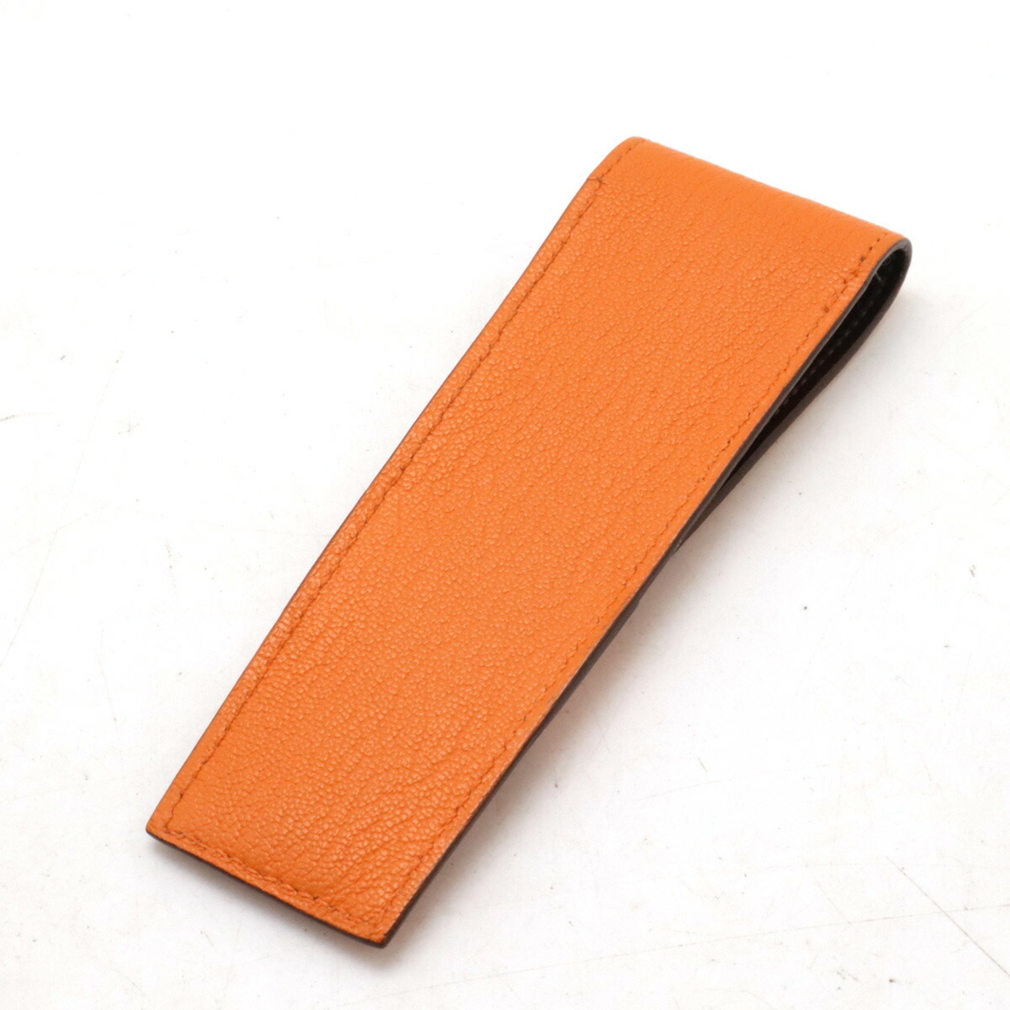 HERMES Hermes Hugo Pencil Case Pouch Chevre Leather Orange K Stamp