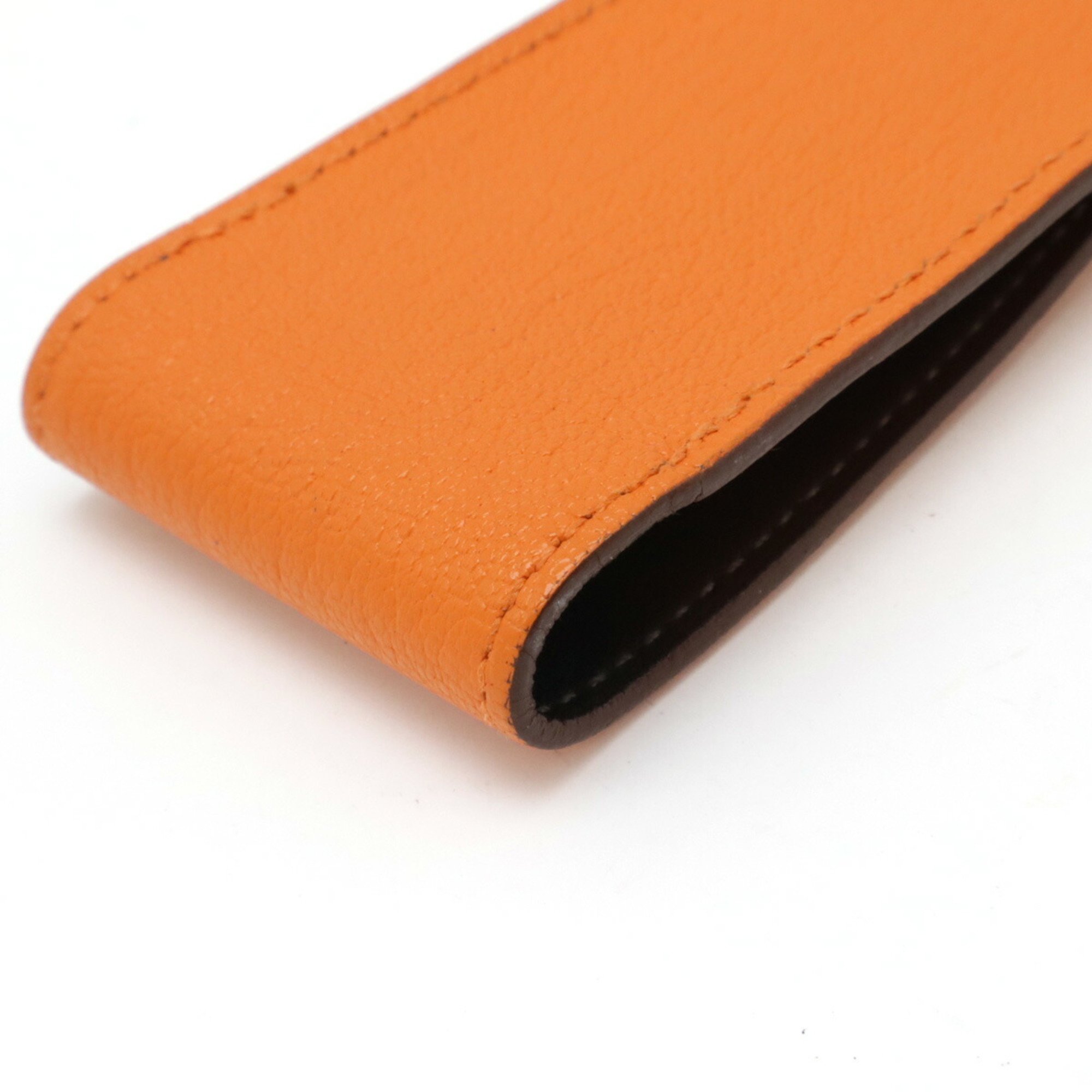 HERMES Hermes Hugo Pencil Case Pouch Chevre Leather Orange K Stamp