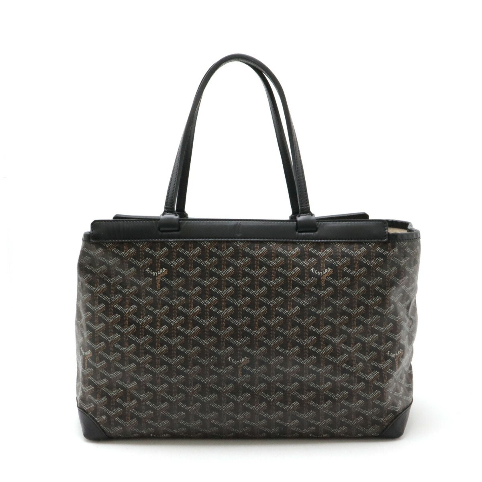 GOYARD Belle Chasse PM Tote Bag Shoulder Herringbone Pattern PVC Leather Black Brown White