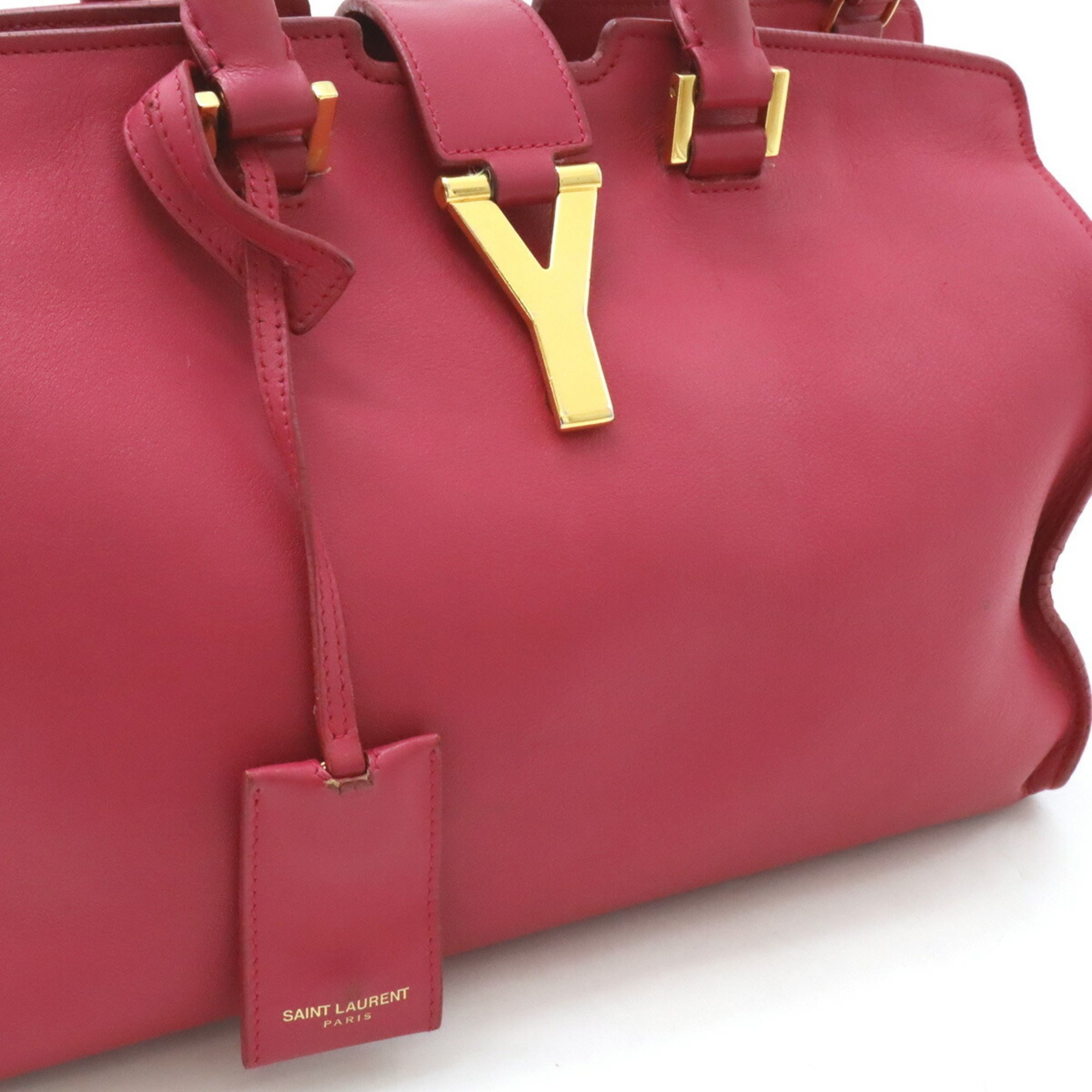 SAINT LAURENT PARIS YSL Yves Saint Laurent Y-Line Petit Cabas Handbag Shoulder Leather Pink 311210