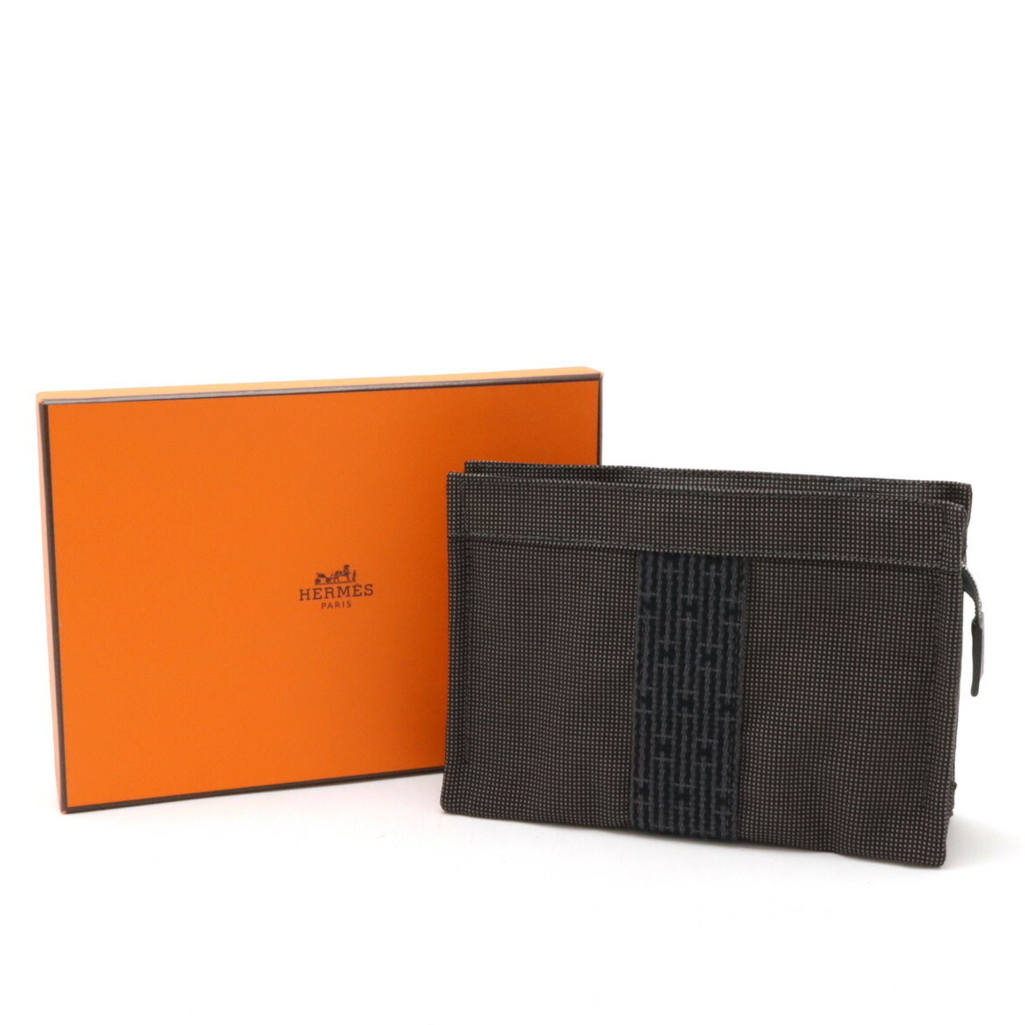 HERMES Hermes Air Line Pouch PM Multi-Pouch Travel Multi-Case Canvas Leather Gray Black