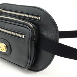 GUCCI Interlocking G Waist Bag, Pouch, Body Belt Leather, Black, 575857