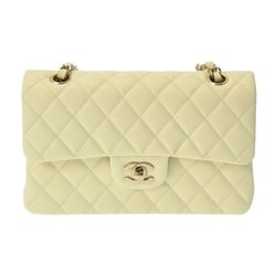 CHANEL Chanel Matelasse Chain Shoulder 23cm W Flap Light Yellow A01113 Women's Caviar Skin Bag