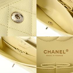 CHANEL Chanel Matelasse Chain Shoulder 23cm W Flap Light Yellow A01113 Women's Caviar Skin Bag