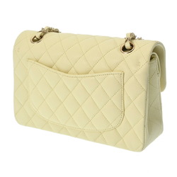 CHANEL Chanel Matelasse Chain Shoulder 23cm W Flap Light Yellow A01113 Women's Caviar Skin Bag