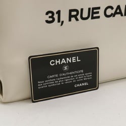 CHANEL Essential Tote Bag Shoulder Leather White Black 6881