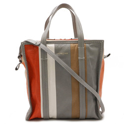 BALENCIAGA Bazar Shopper Tote Bag Shoulder Leather Stripe Gray Beige Orange 443096