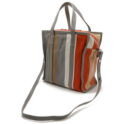 BALENCIAGA Bazar Shopper Tote Bag Shoulder Leather Stripe Gray Beige Orange 443096