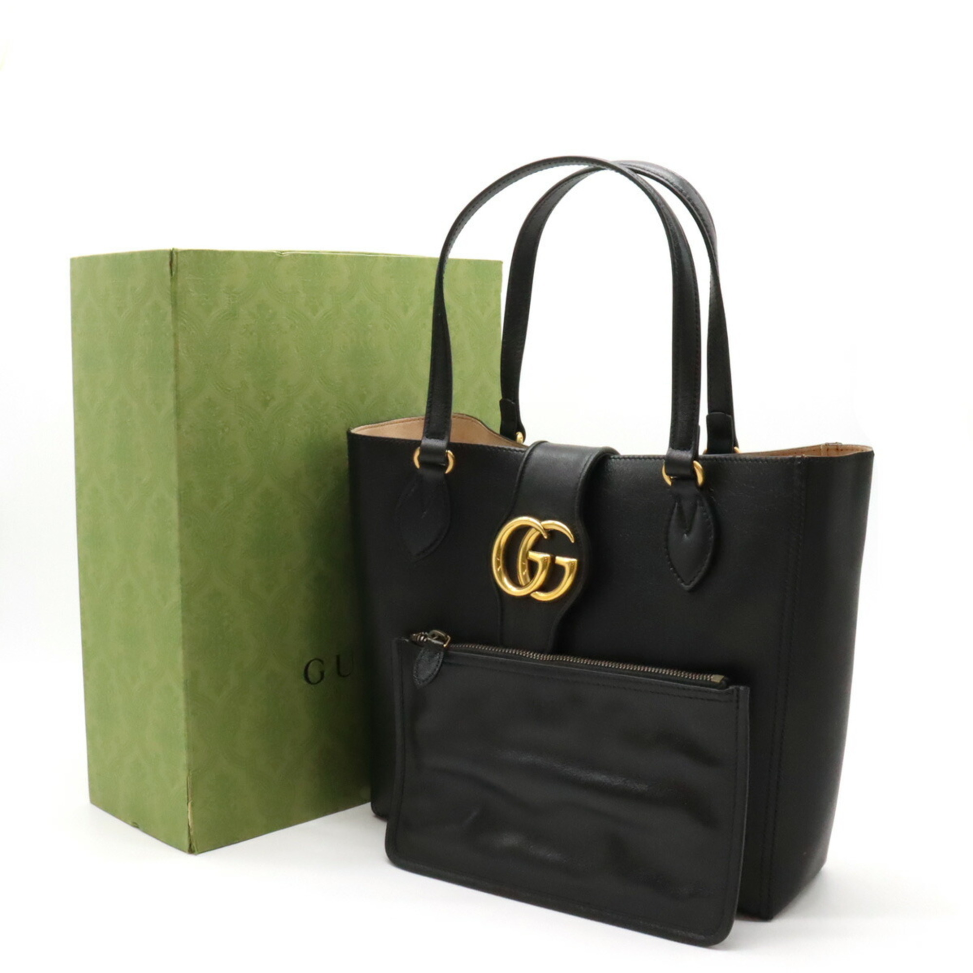 GUCCI Dahlia Small GG Marmont Tote Bag Shoulder Leather Black 652680