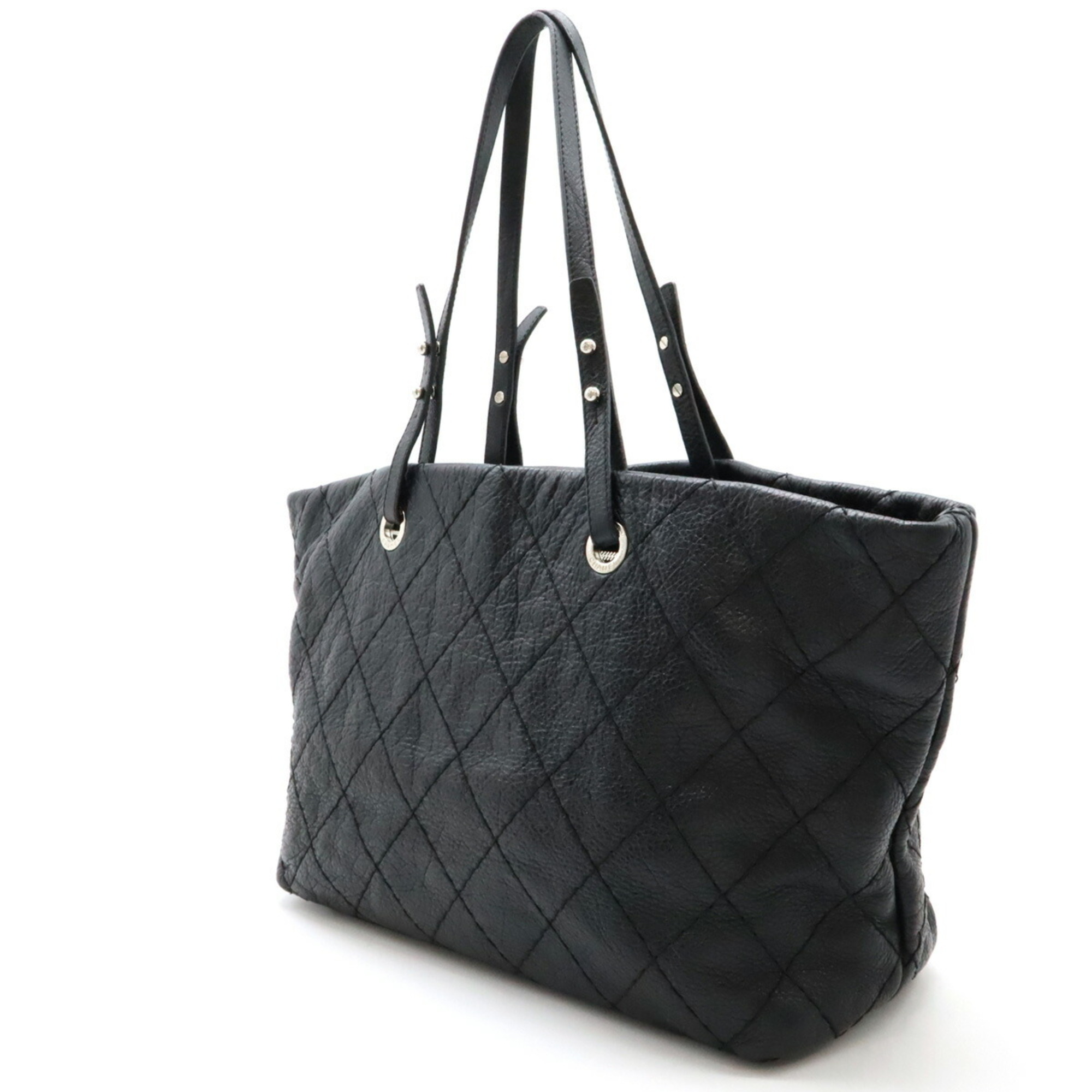 CHANEL On the Road Coco Mark Tote Bag Shoulder Quilted Leather Black 8019