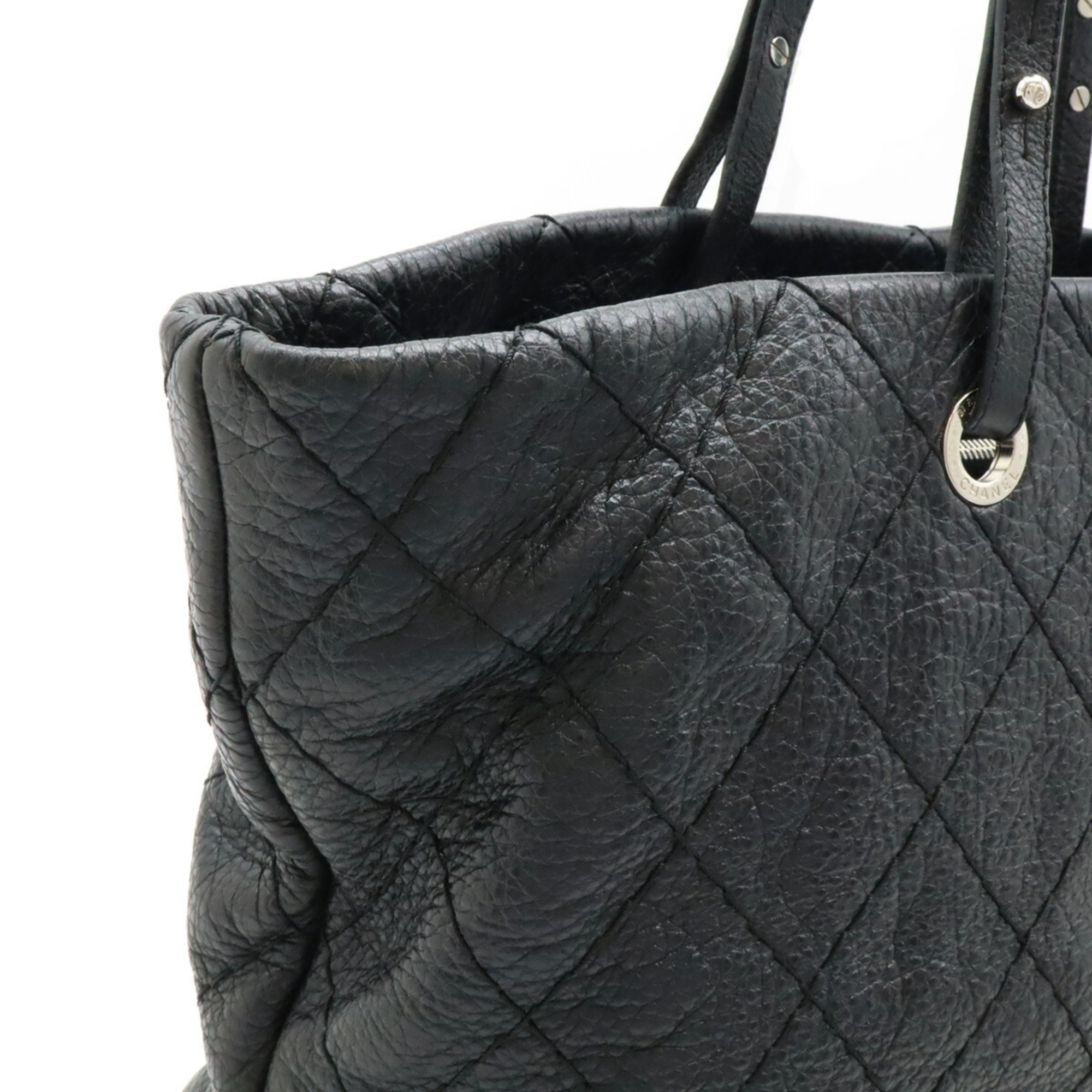 CHANEL On the Road Coco Mark Tote Bag Shoulder Quilted Leather Black 8019