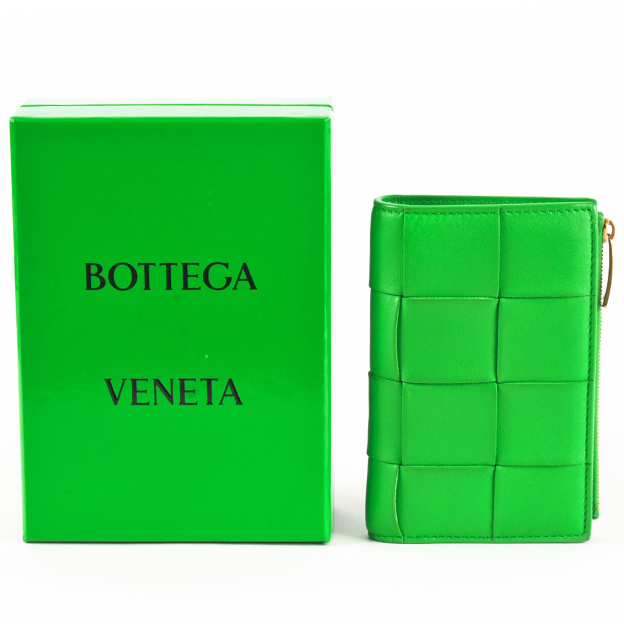 BOTTEGA VENETA Maxi Intrecciato Medium Cassette Bi-fold Wallet Lambskin 667130 VCQC13722 Parakeet (Green)