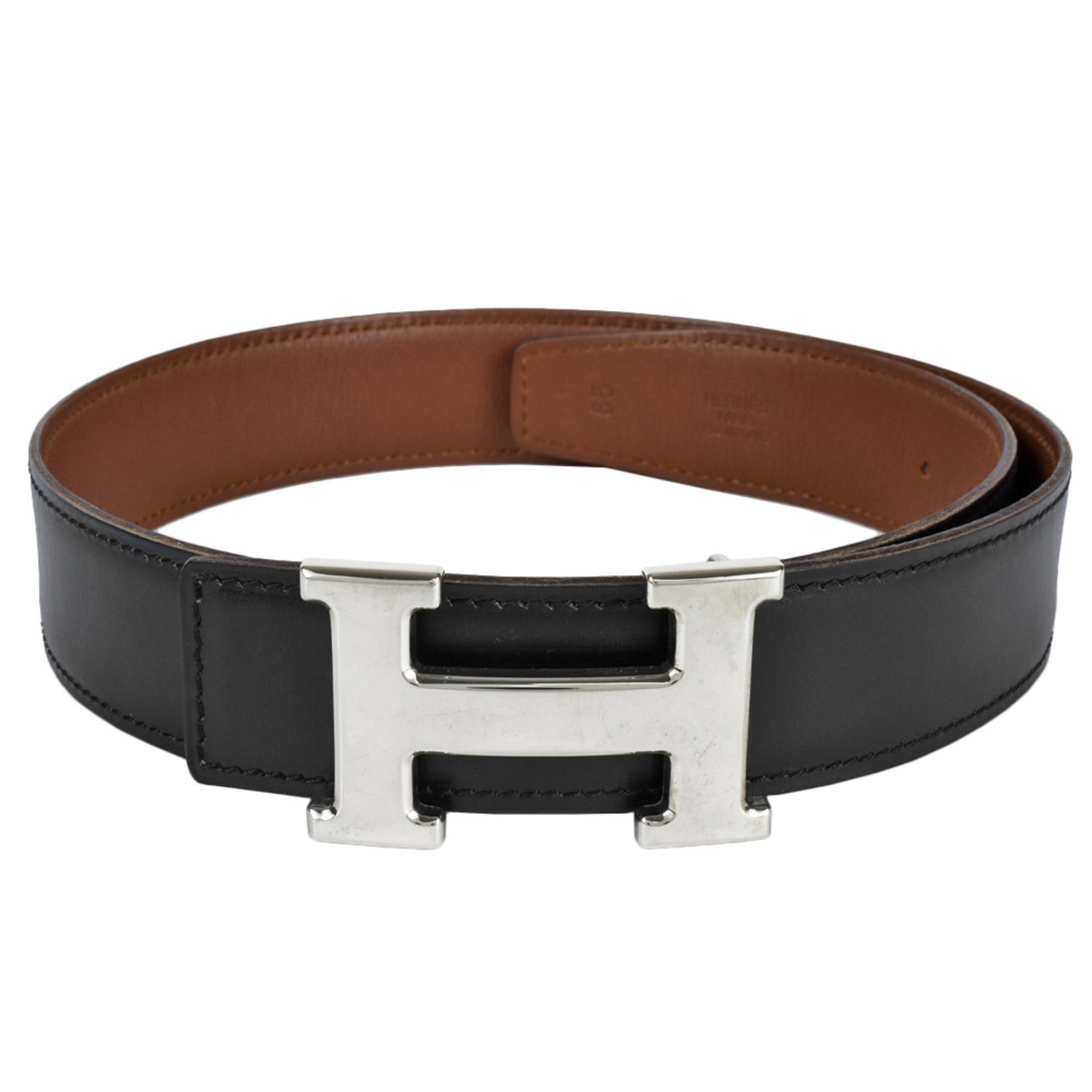 Hermes HERMES Constance H Belt Leather □D stamp (manufactured in 2000) Black Brown 65cm Women's