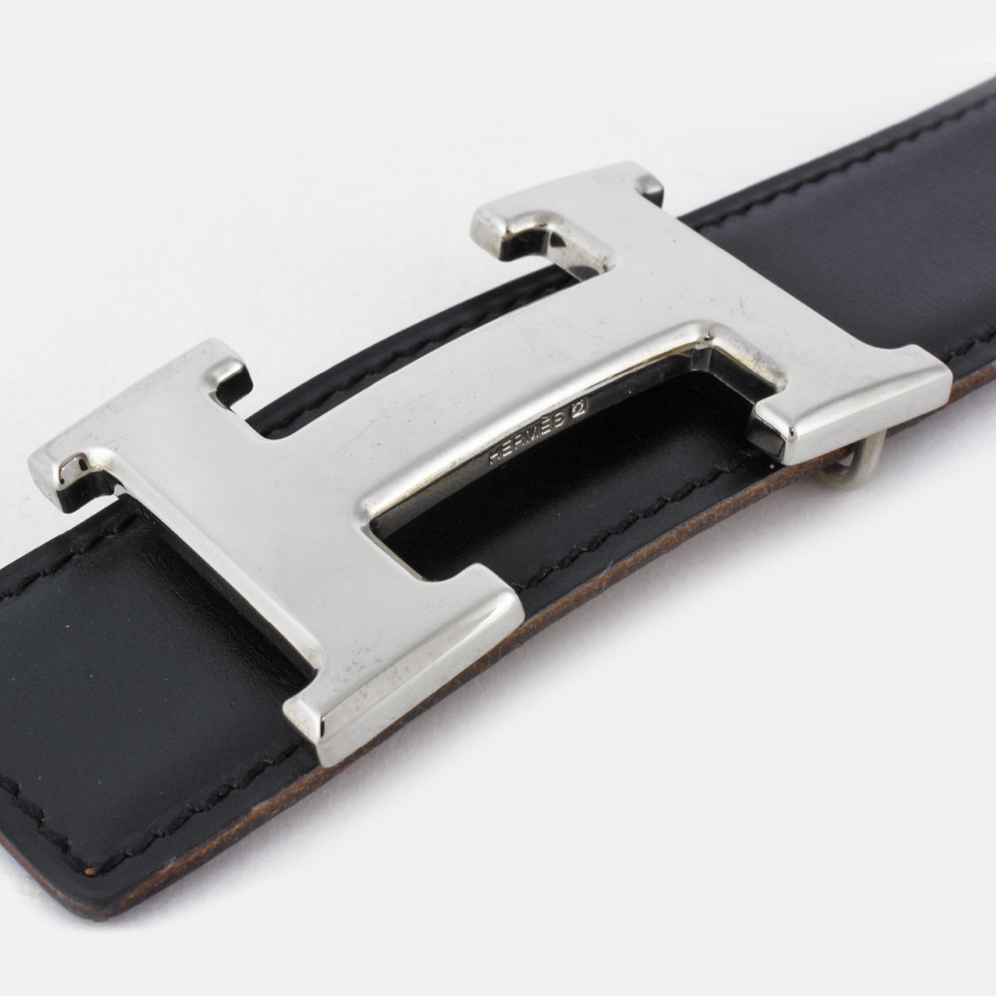 Hermes HERMES Constance H Belt Leather □D stamp (manufactured in 2000) Black Brown 65cm Women's