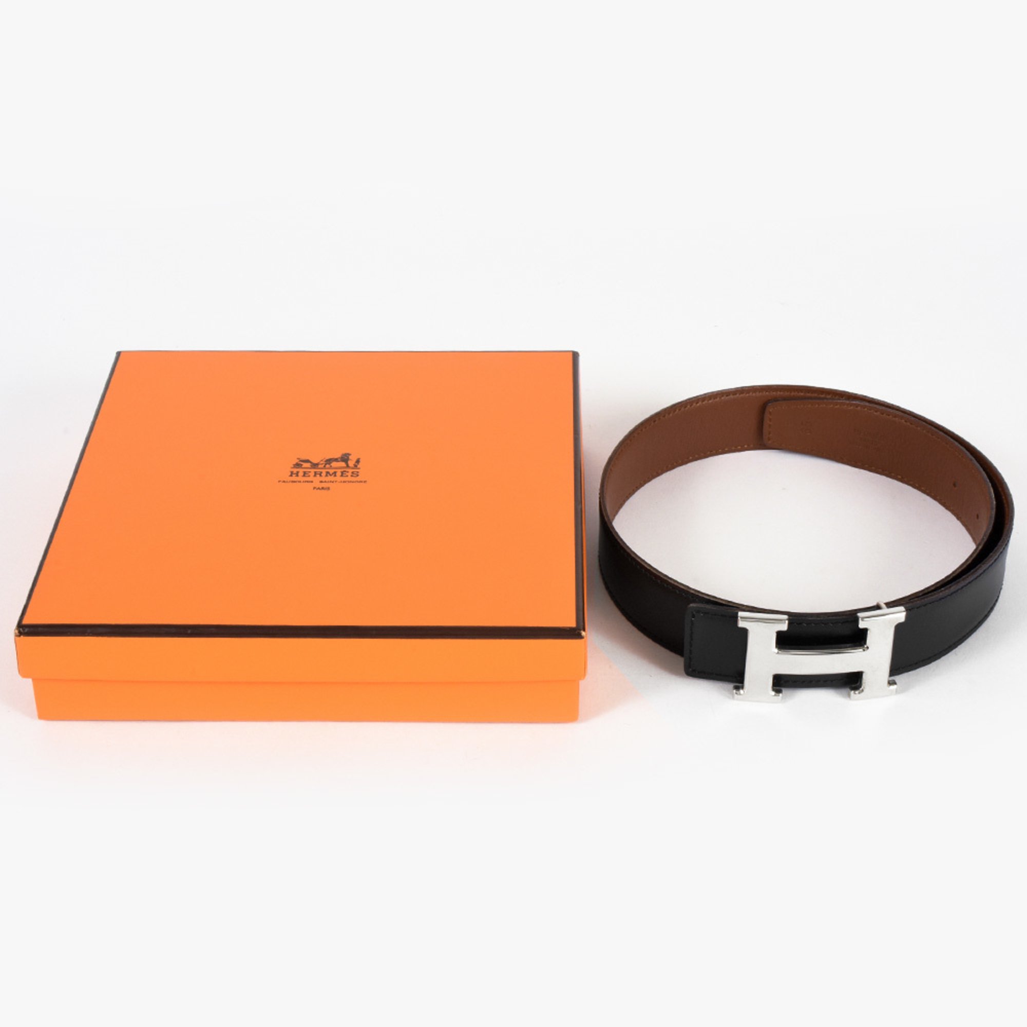 Hermes HERMES Constance H Belt Leather □D stamp (manufactured in 2000) Black Brown 65cm Women's