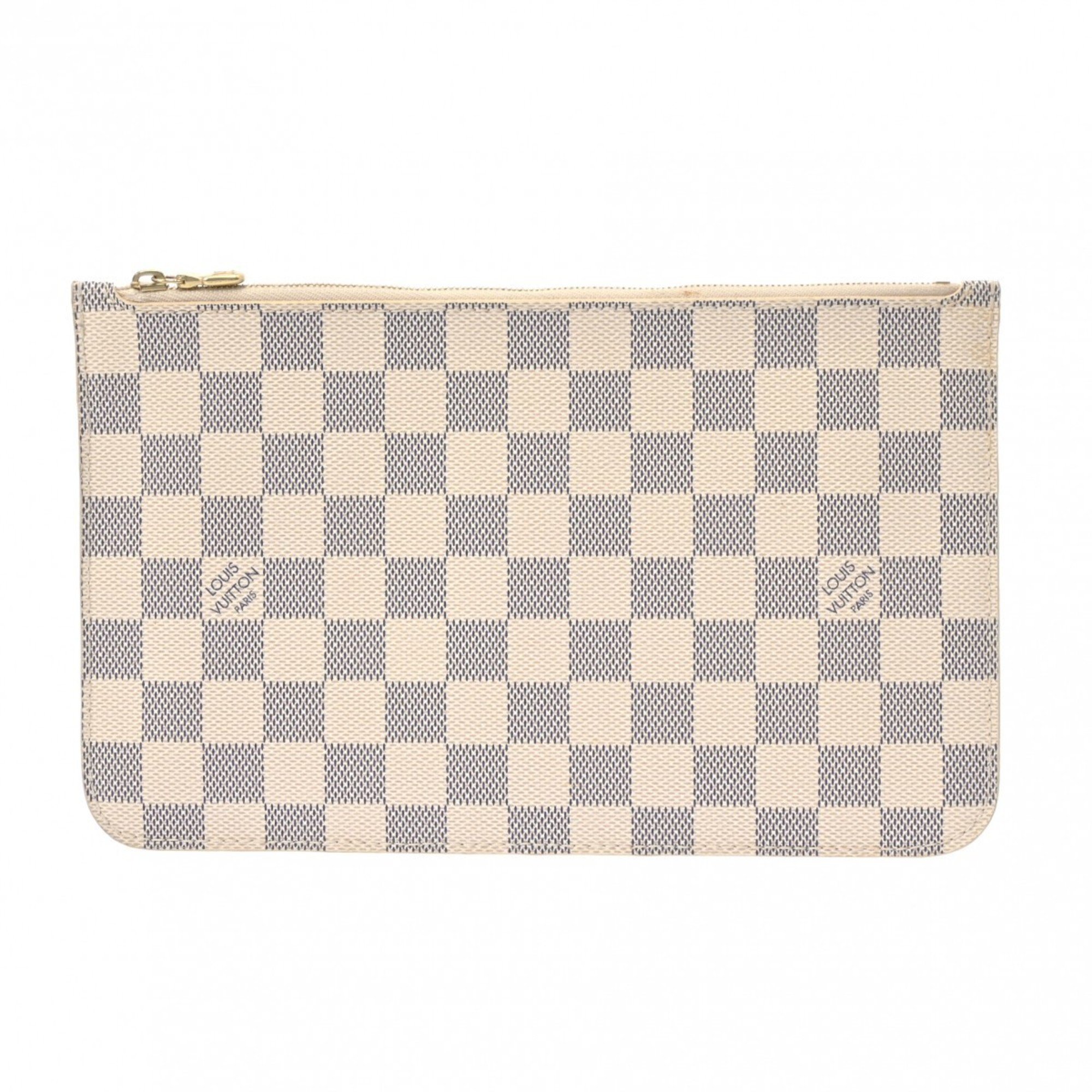 LOUIS VUITTON Damier Azur Neverfull Pouch White Women's Canvas