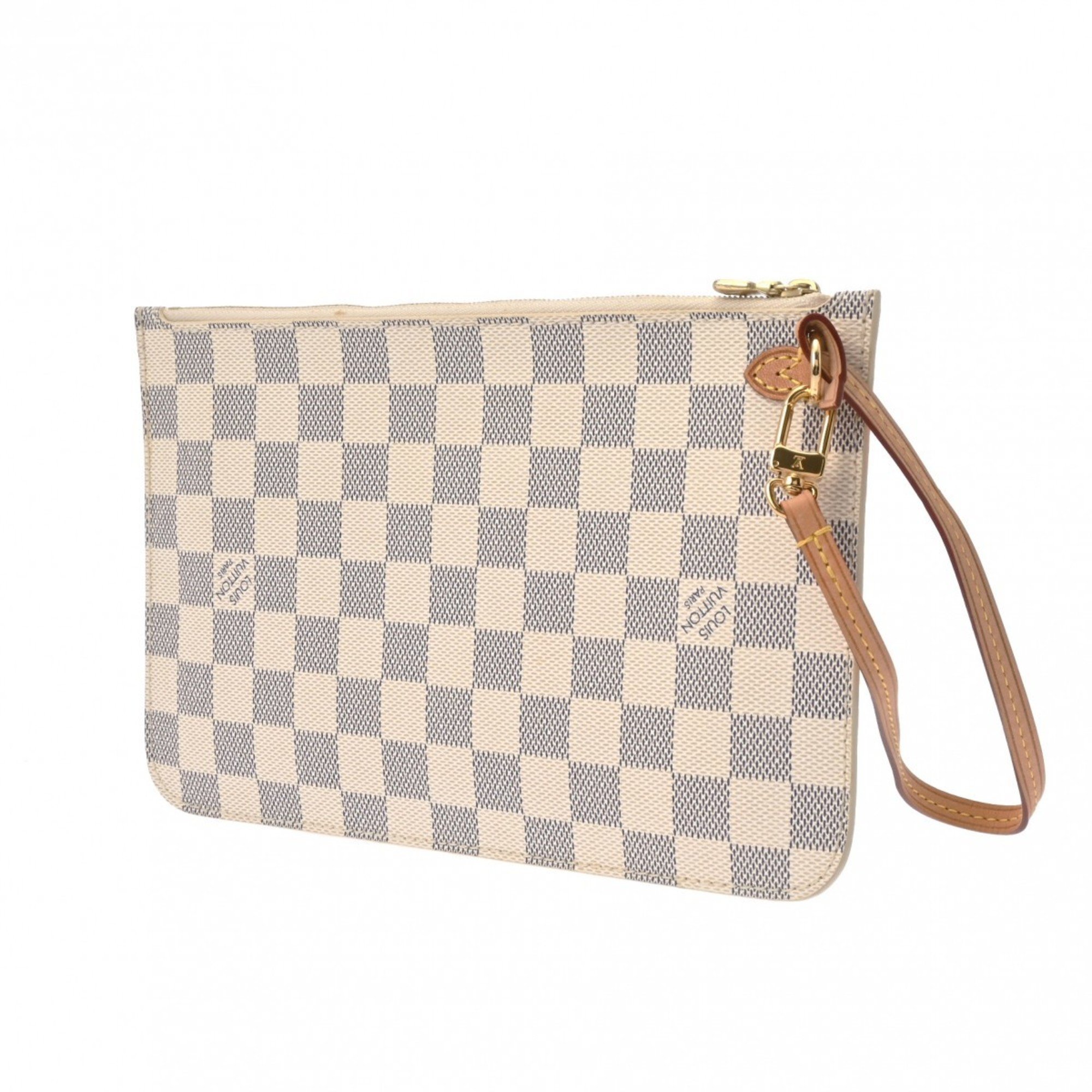 LOUIS VUITTON Damier Azur Neverfull Pouch White Women's Canvas