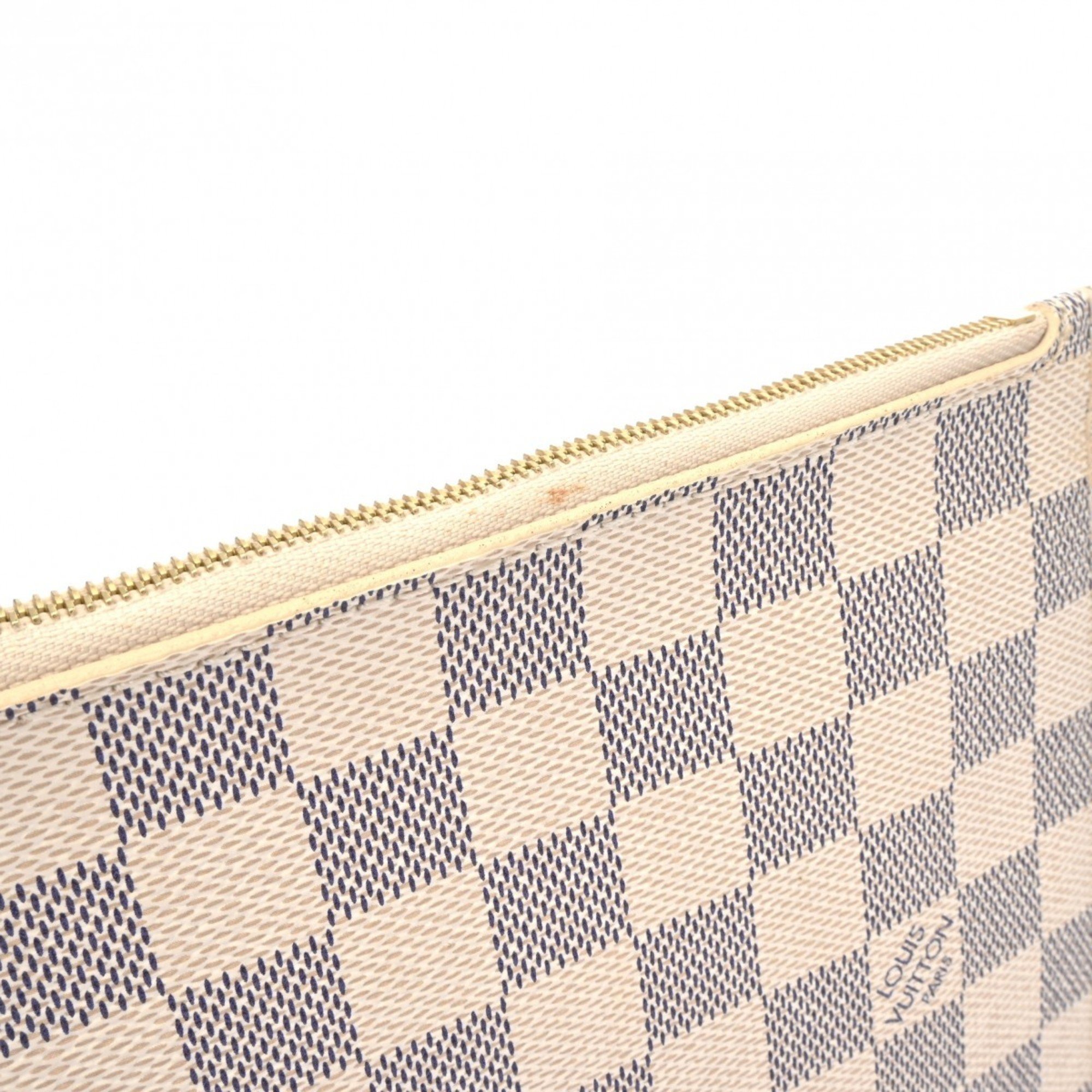 LOUIS VUITTON Damier Azur Neverfull Pouch White Women's Canvas