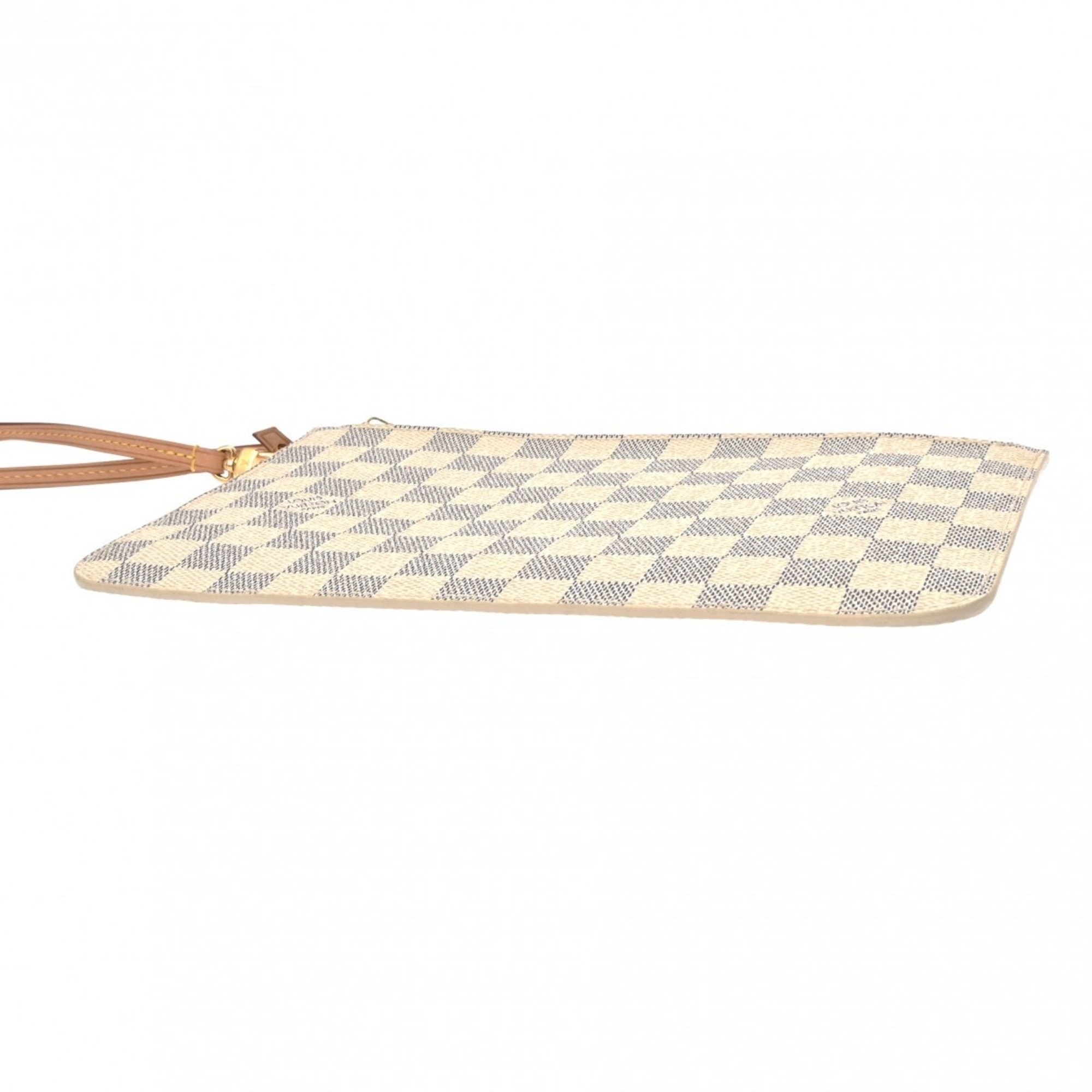 LOUIS VUITTON Damier Azur Neverfull Pouch White Women's Canvas