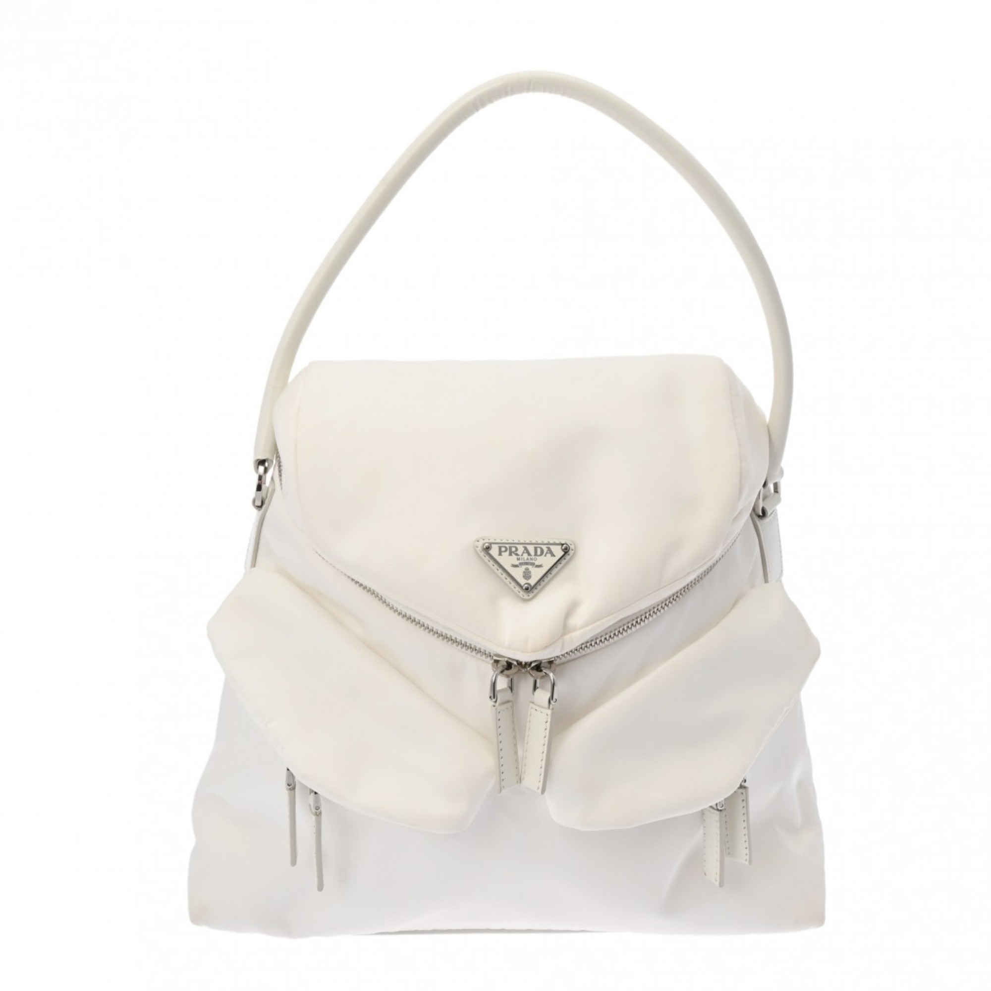 PRADA Prada Signor White 1BC160 Women's Nylon Leather Bag