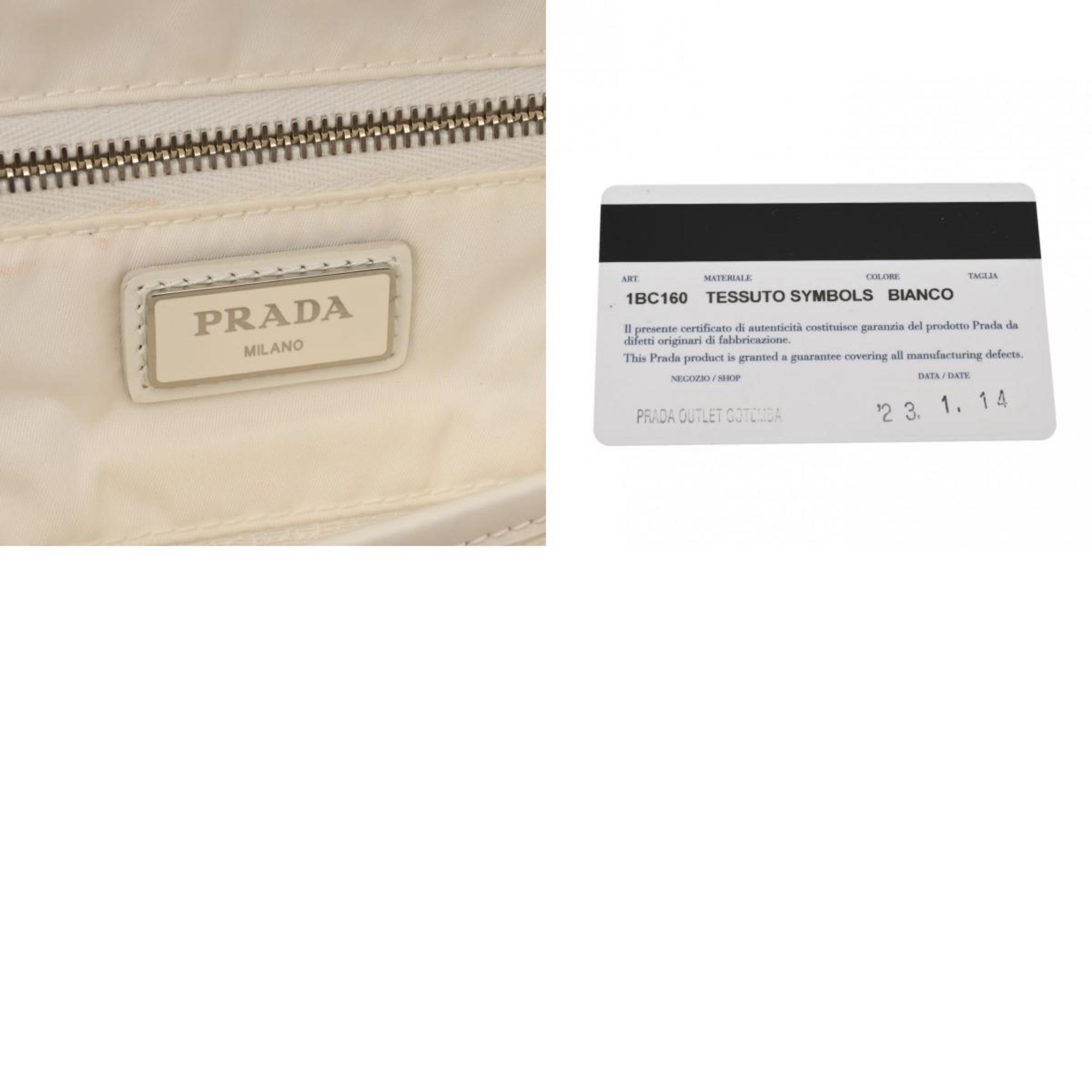 PRADA Prada Signor White 1BC160 Women's Nylon Leather Bag