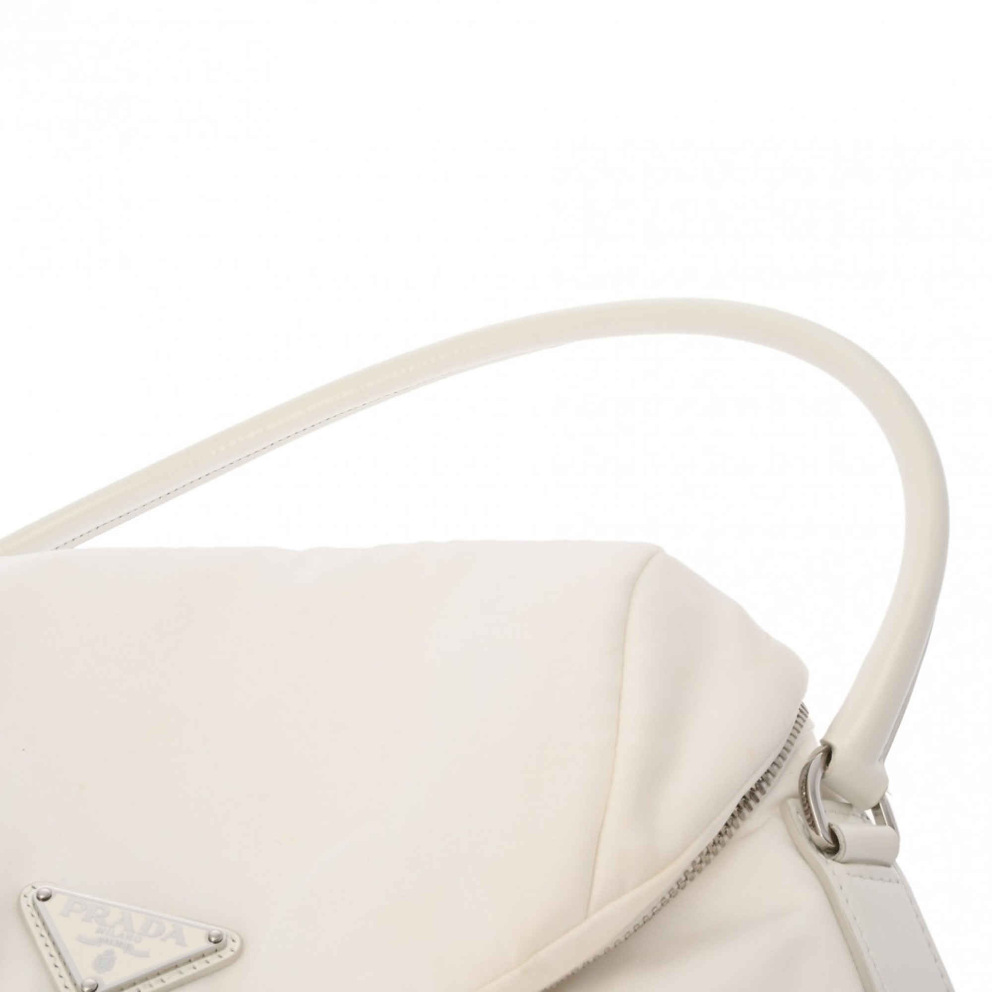 PRADA Prada Signor White 1BC160 Women's Nylon Leather Bag