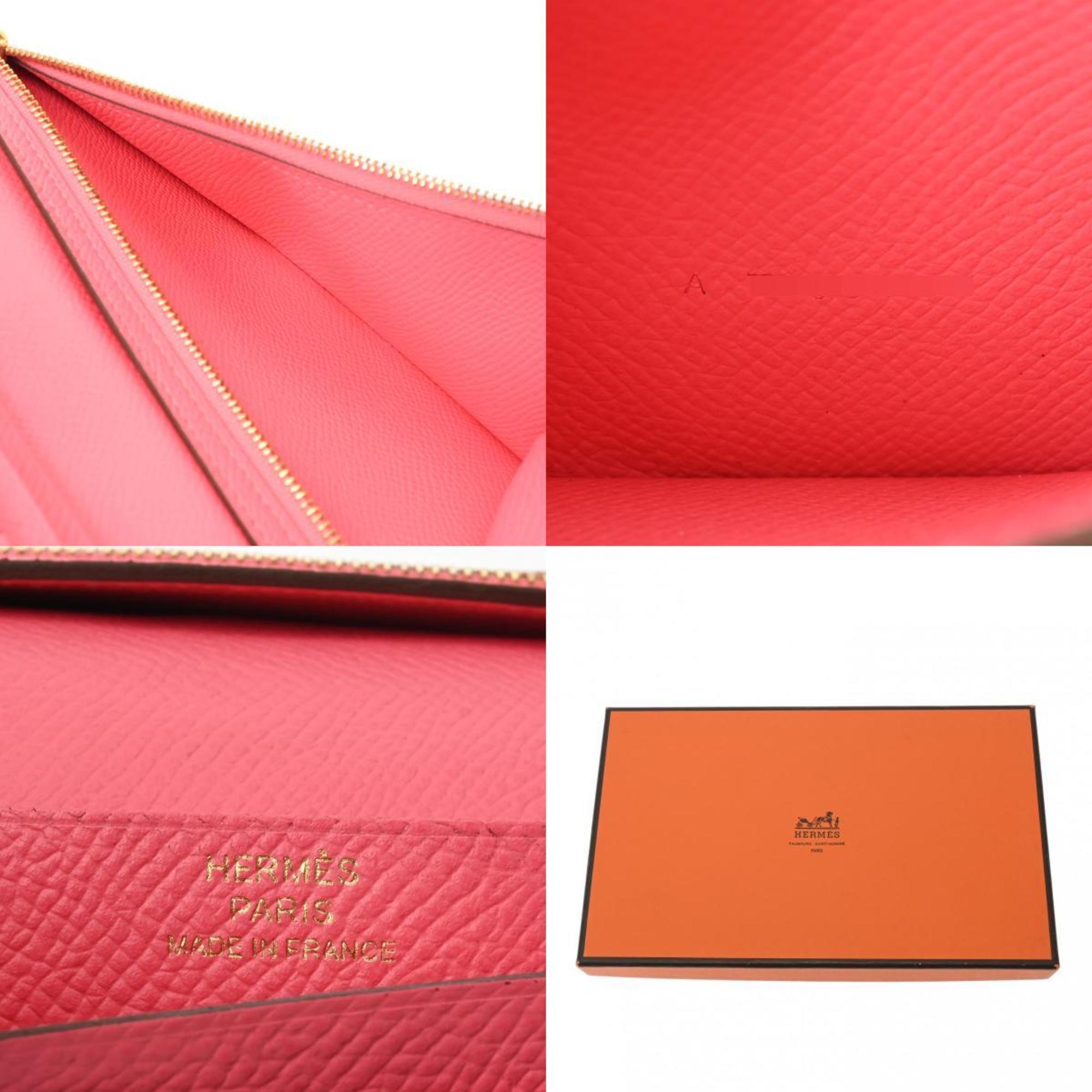 HERMES Bearn Soufflet Rose Azalee A Stamp (around 2017) Unisex Epsom Leather Long Wallet