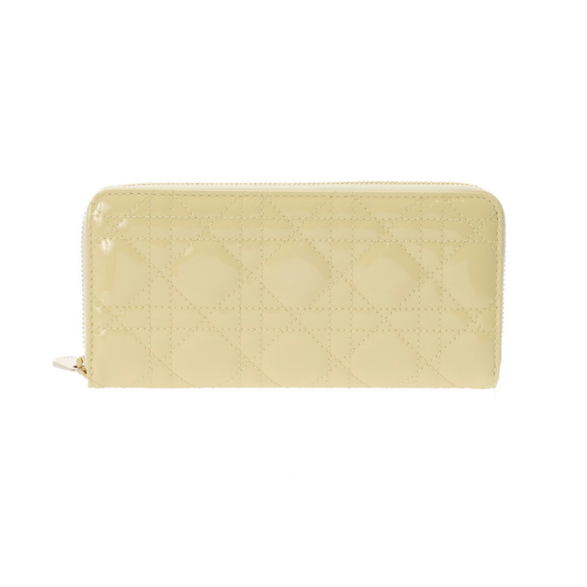 CHRISTIAN DIOR Lady Dior Voyageur Limited Edition Pale Yellow Women's Patent Calf Leather Long Wallet