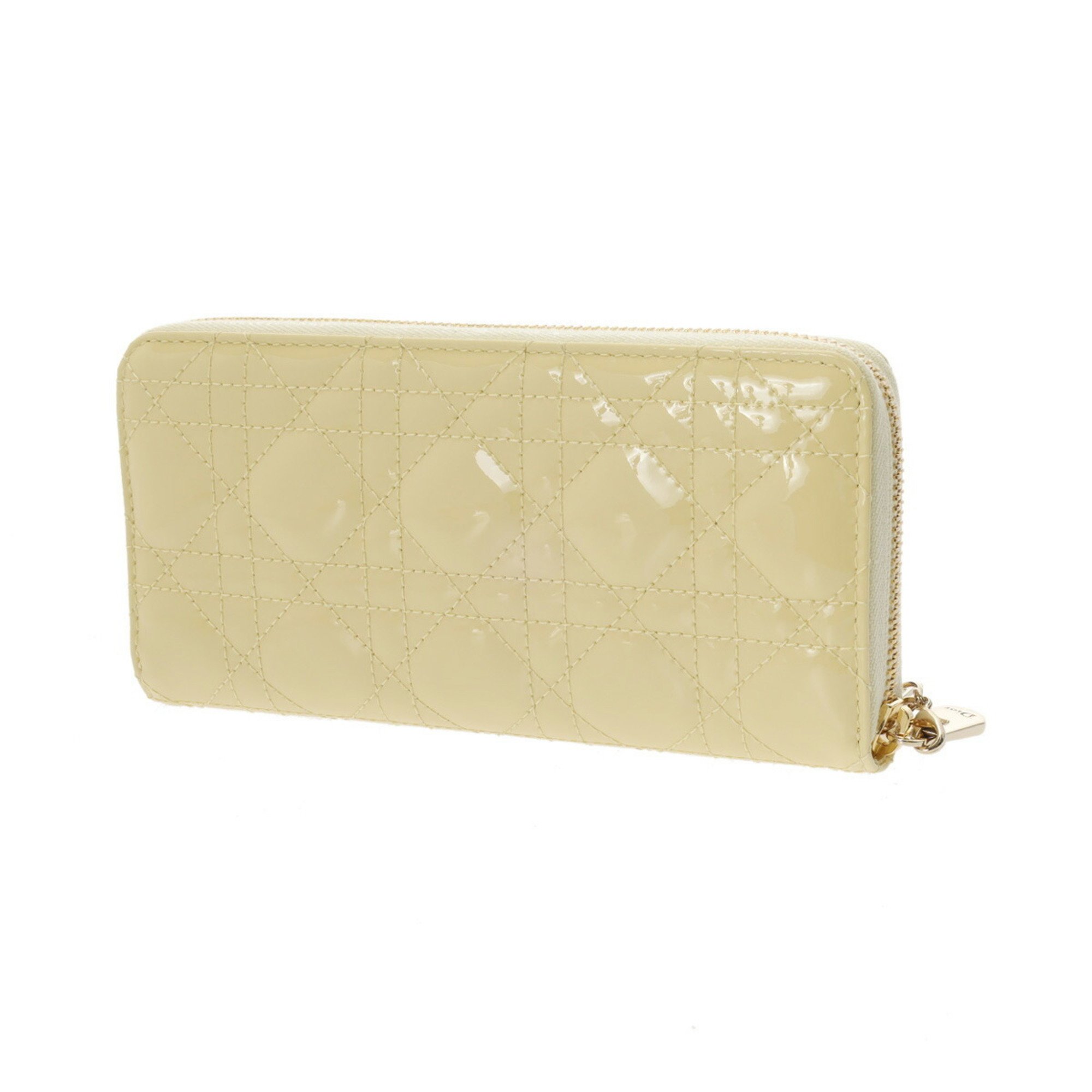 CHRISTIAN DIOR Lady Dior Voyageur Limited Edition Pale Yellow Women's Patent Calf Leather Long Wallet