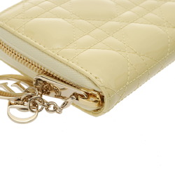 CHRISTIAN DIOR Lady Dior Voyageur Limited Edition Pale Yellow Women's Patent Calf Leather Long Wallet