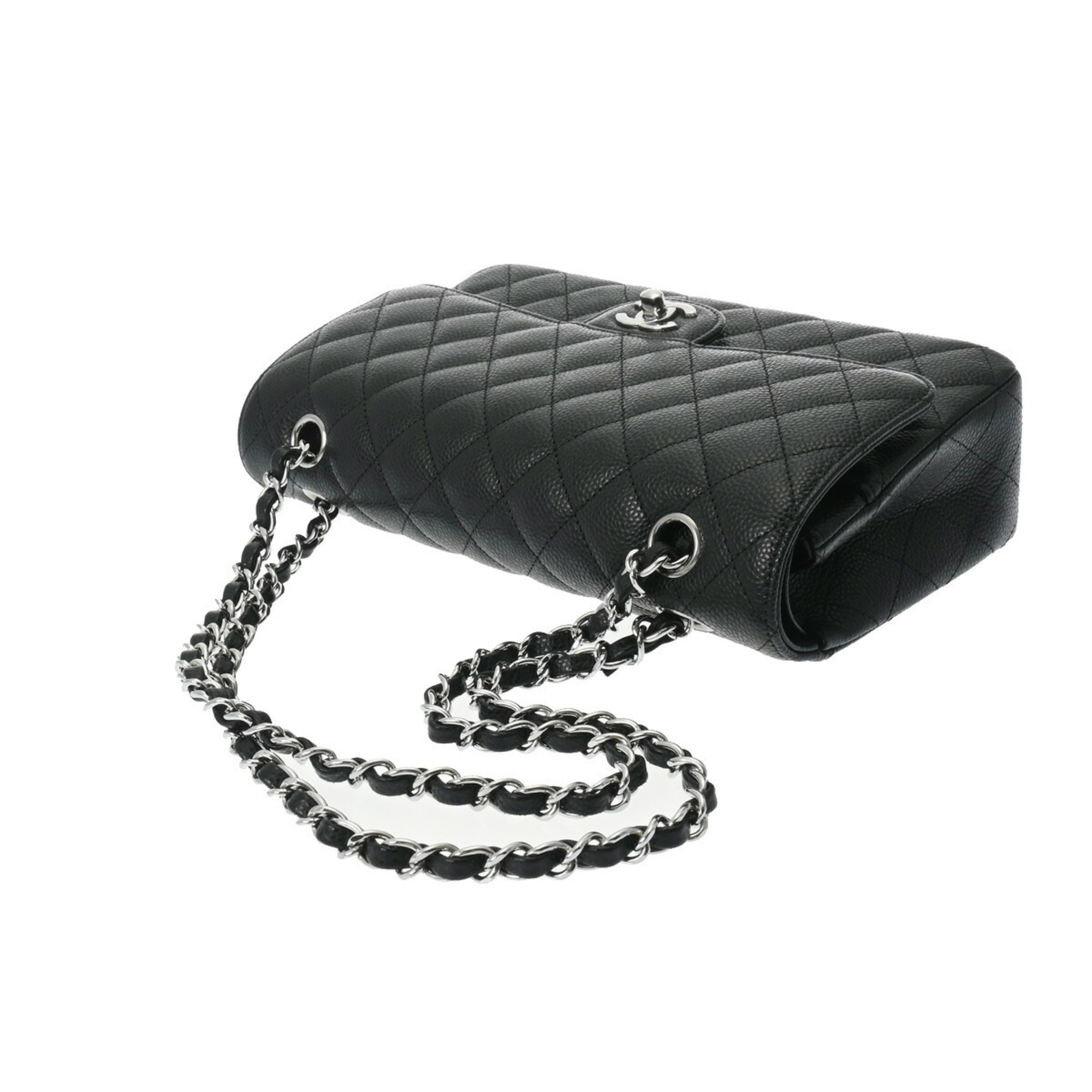 CHANEL Chanel Matelasse Chain Shoulder Double Flap 25cm Black A01112 Women's Caviar Skin Bag